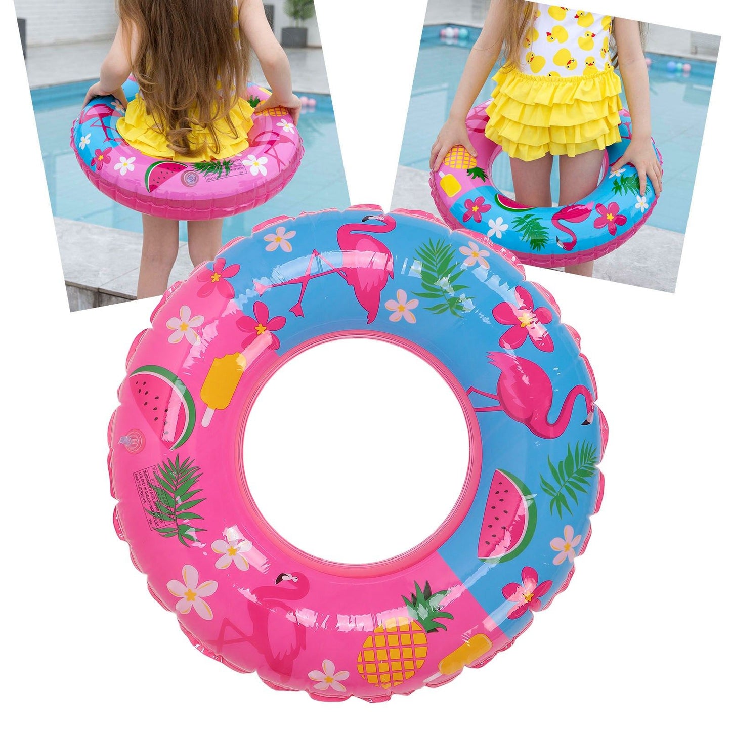 Swimming Floats Pink Flamingo Pattern Thickened Eco Friendly PVC Portable Round Pool Floats for Girl V1294-YM0523-3111220029611