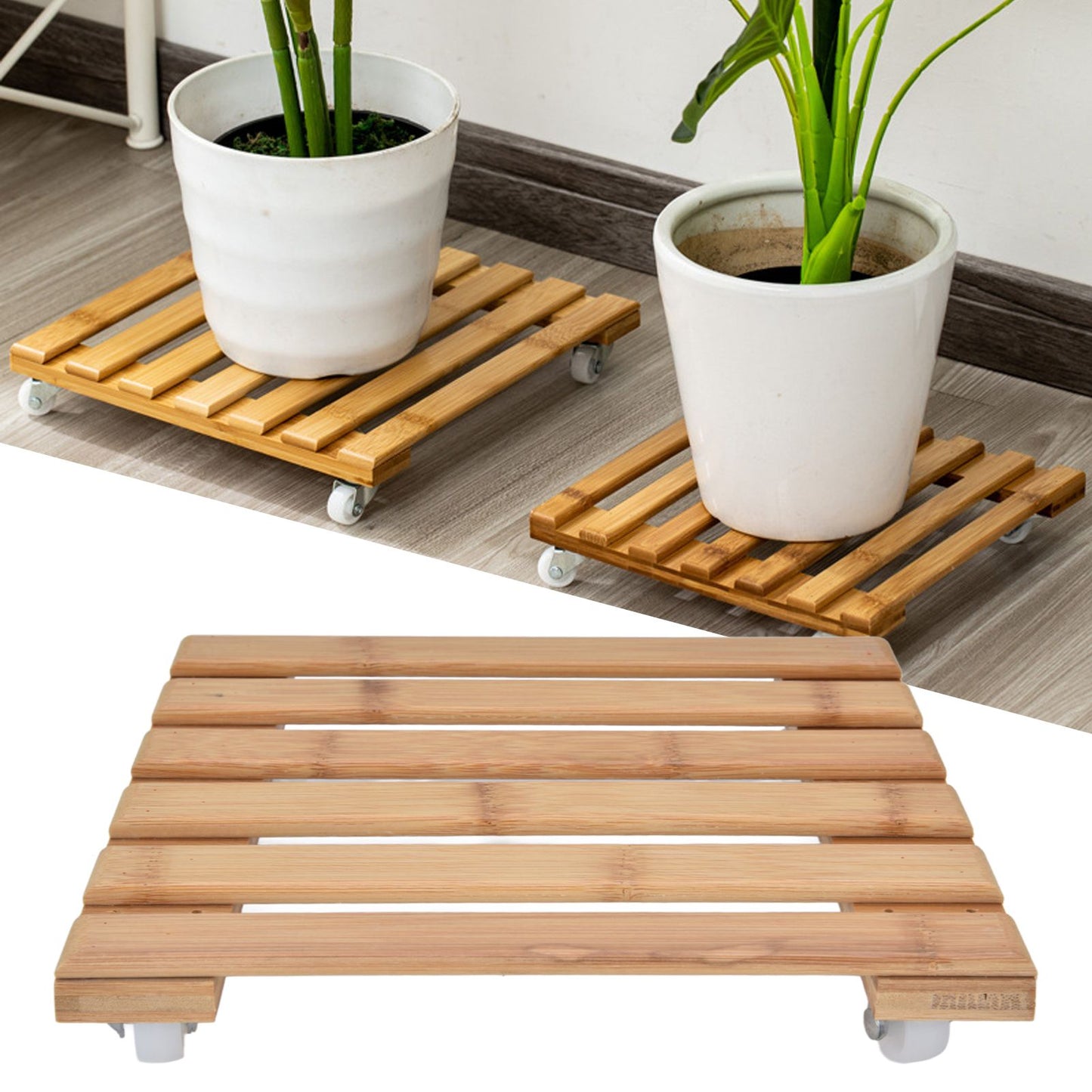 Plant Roller Base Stand Square with 360 degrees Removable Caster Wheel for Flower Pot 25x25cm S V1294-YM0523-3111220033411