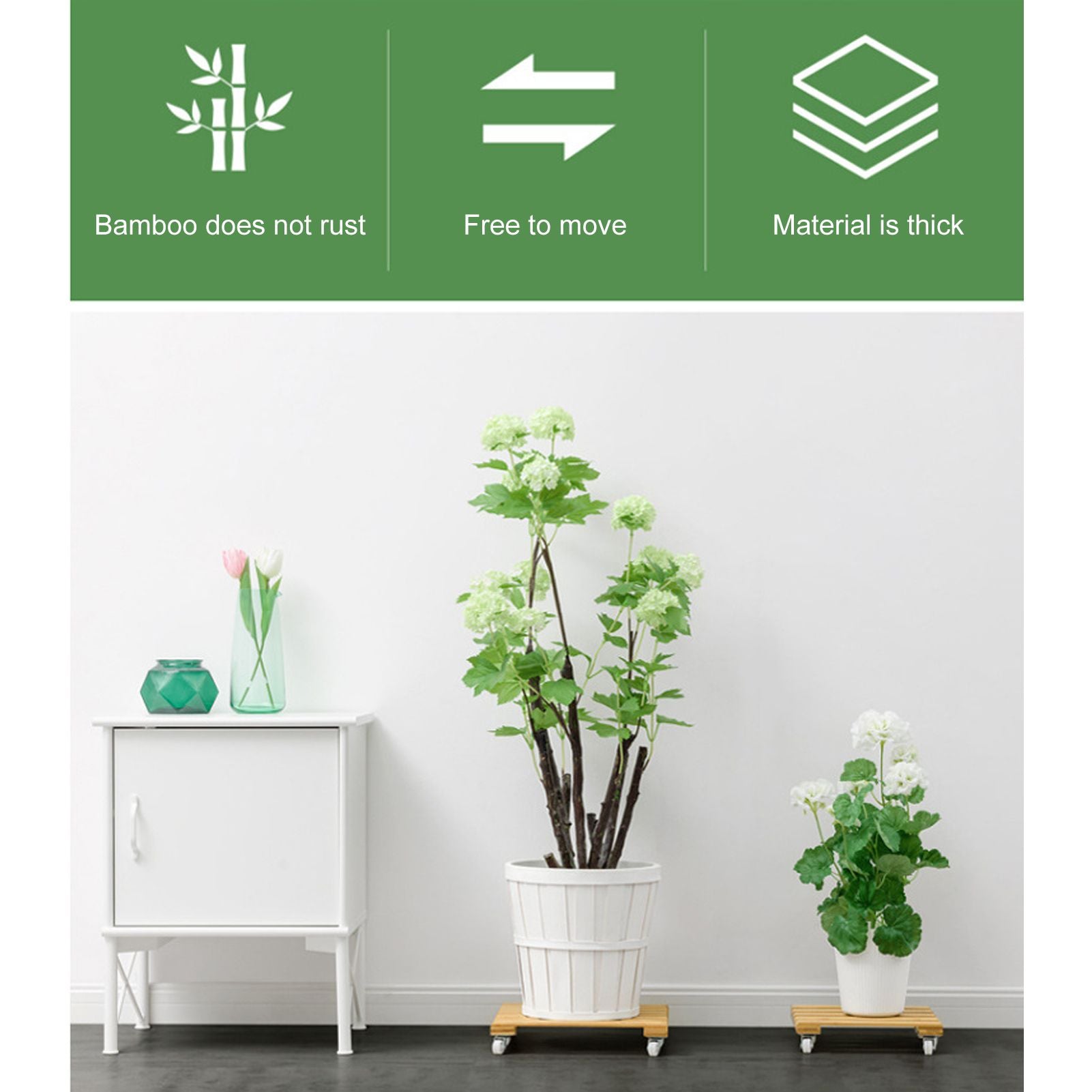 Plant Roller Base Stand Square with 360 degrees Removable Caster Wheel for Flower Pot 25x25cm S V1294-YM0523-3111220033411