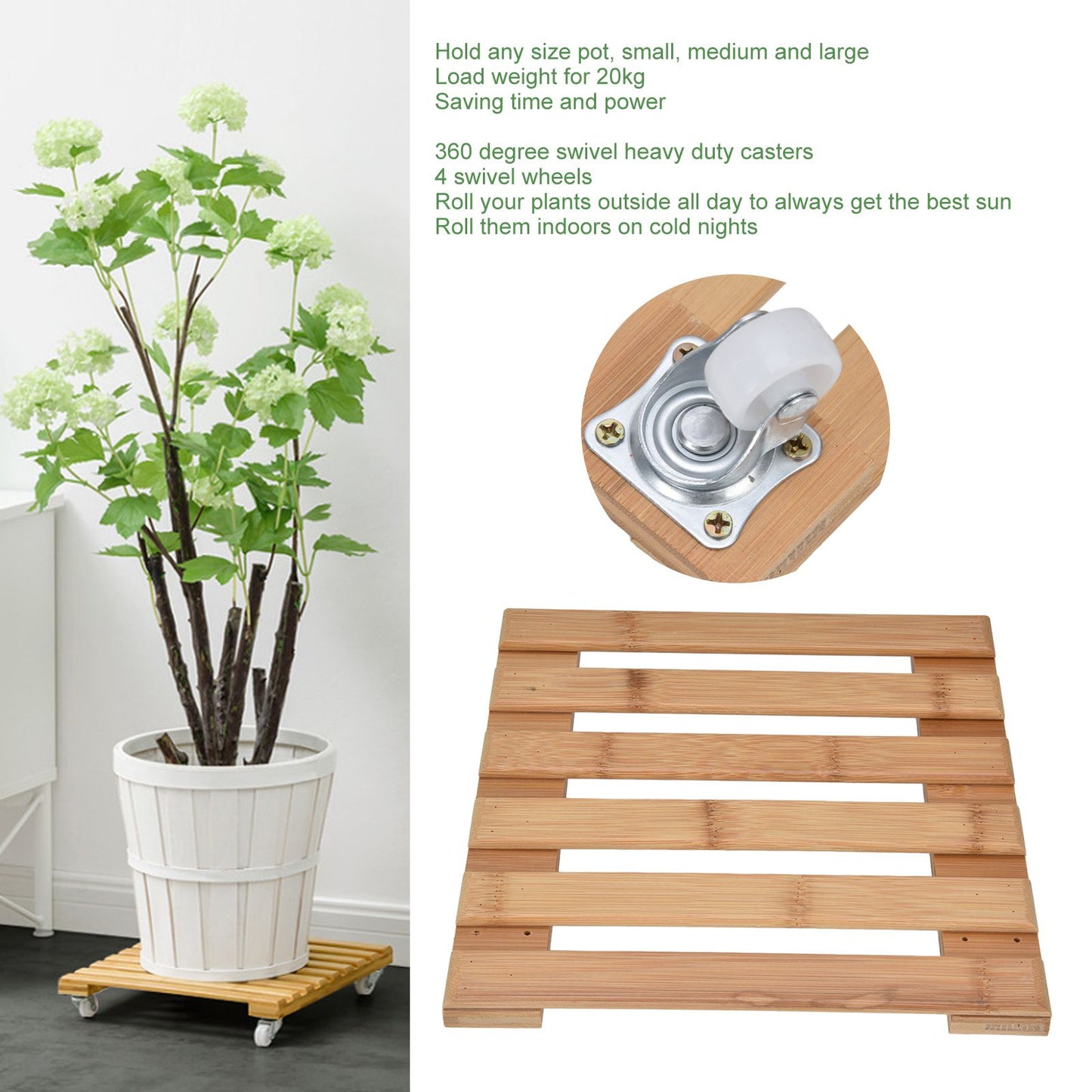 Plant Roller Base Stand Square with 360 degrees Removable Caster Wheel for Flower Pot 25x25cm S V1294-YM0523-3111220033411
