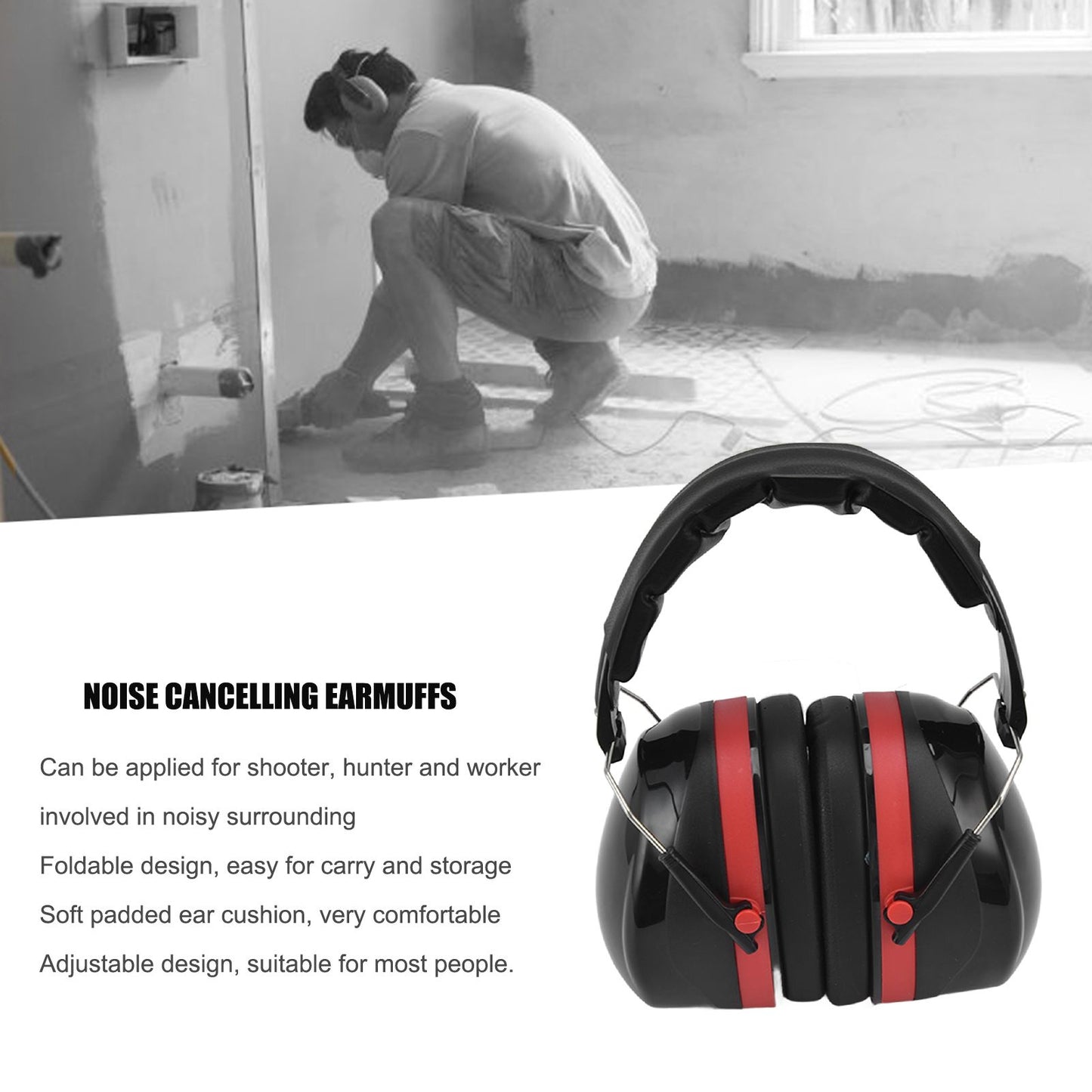 Foldable Shooting Hearing Protection Ear Muffs Noise Reduction Safety Earmuff for Gardens Industries V1294-YM0523-3111220043611
