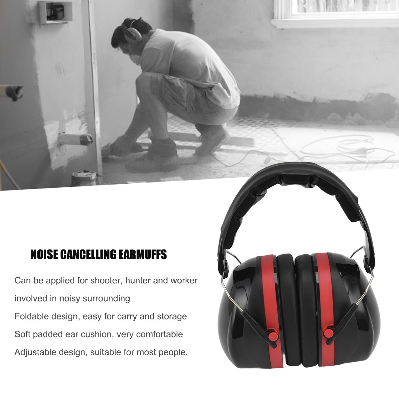Foldable Shooting Hearing Protection Ear Muffs Noise Reduction Safety Earmuff for Gardens Industries V1294-YM0523-3111220043611