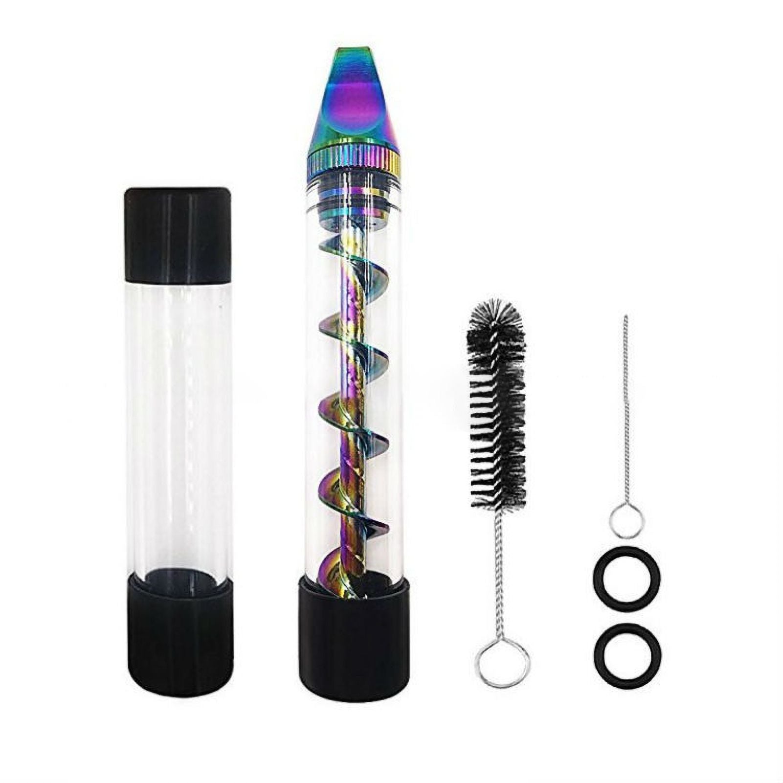 Mini Spiral Tobacco Pipe Flat Mouth Smoking Tube Glass Atomizer Set with Cleaning Tools V1294-YM0523-3111220059311