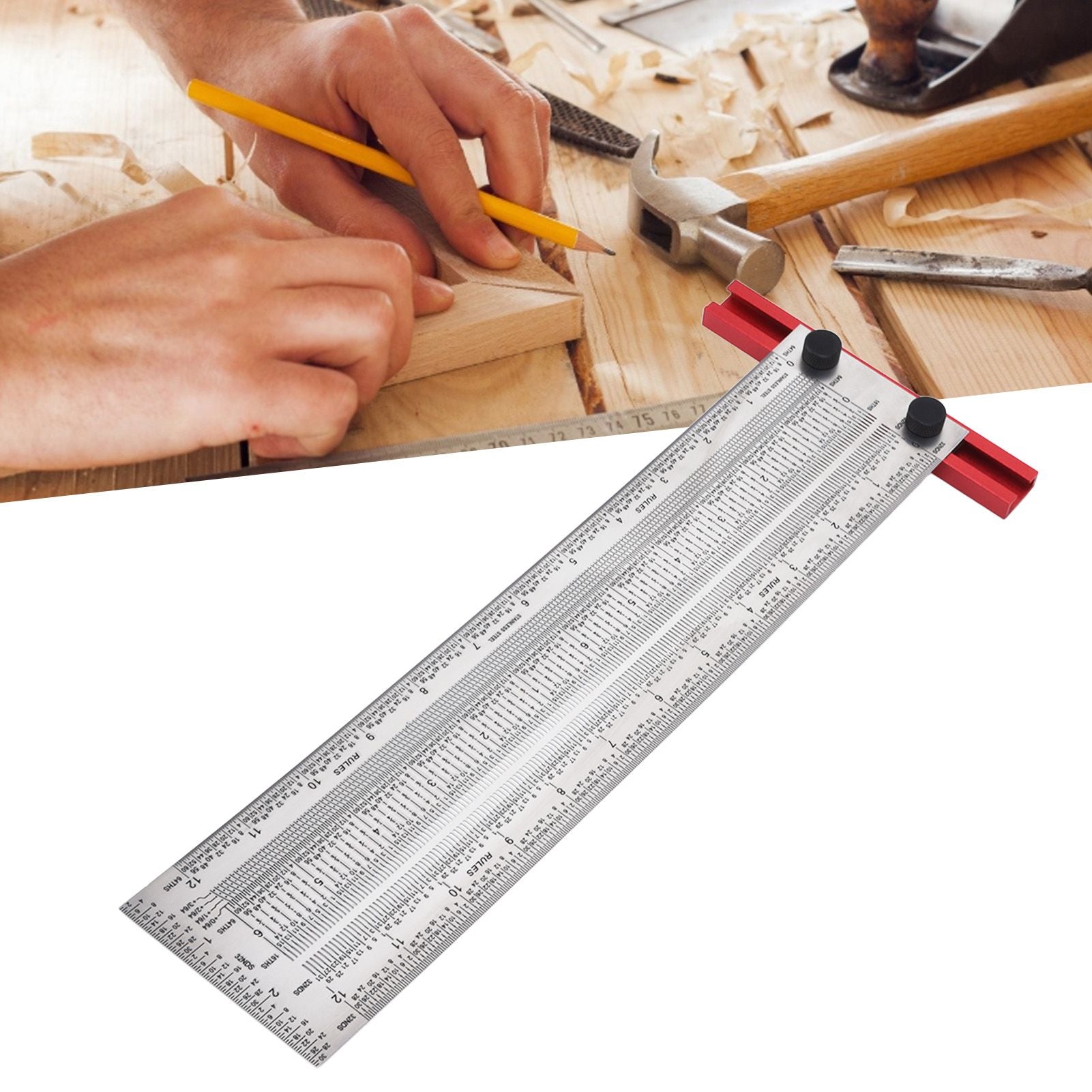 T Rule Stainless Steel Silver Scribing Ruler Woodworking Measuring Tool Positioning Gauge 12in V1294-YM0523-3111220060913