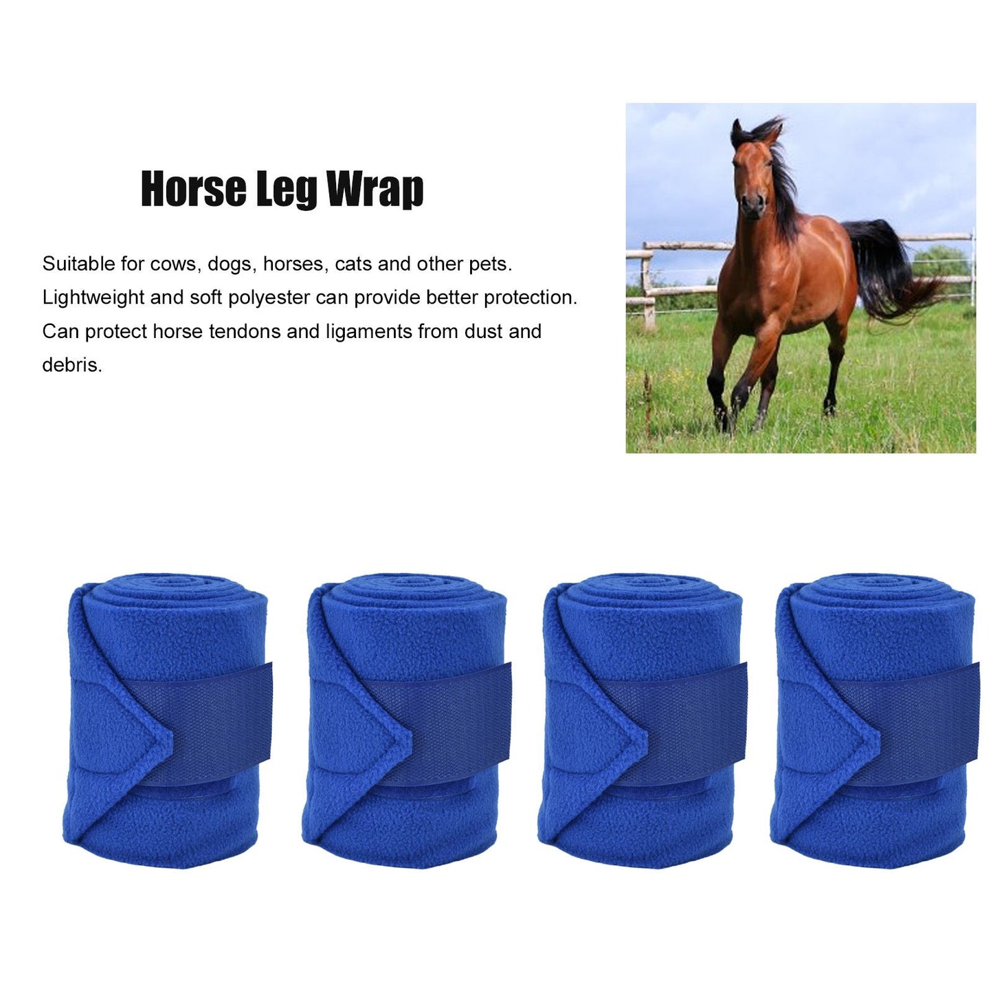 4Pcs Horse Leg Warp Hoop and Loop Fastener Guard Soft Polyester Set Kit for Dog Cow Cat Blue V1294-YM0523-3111220061211