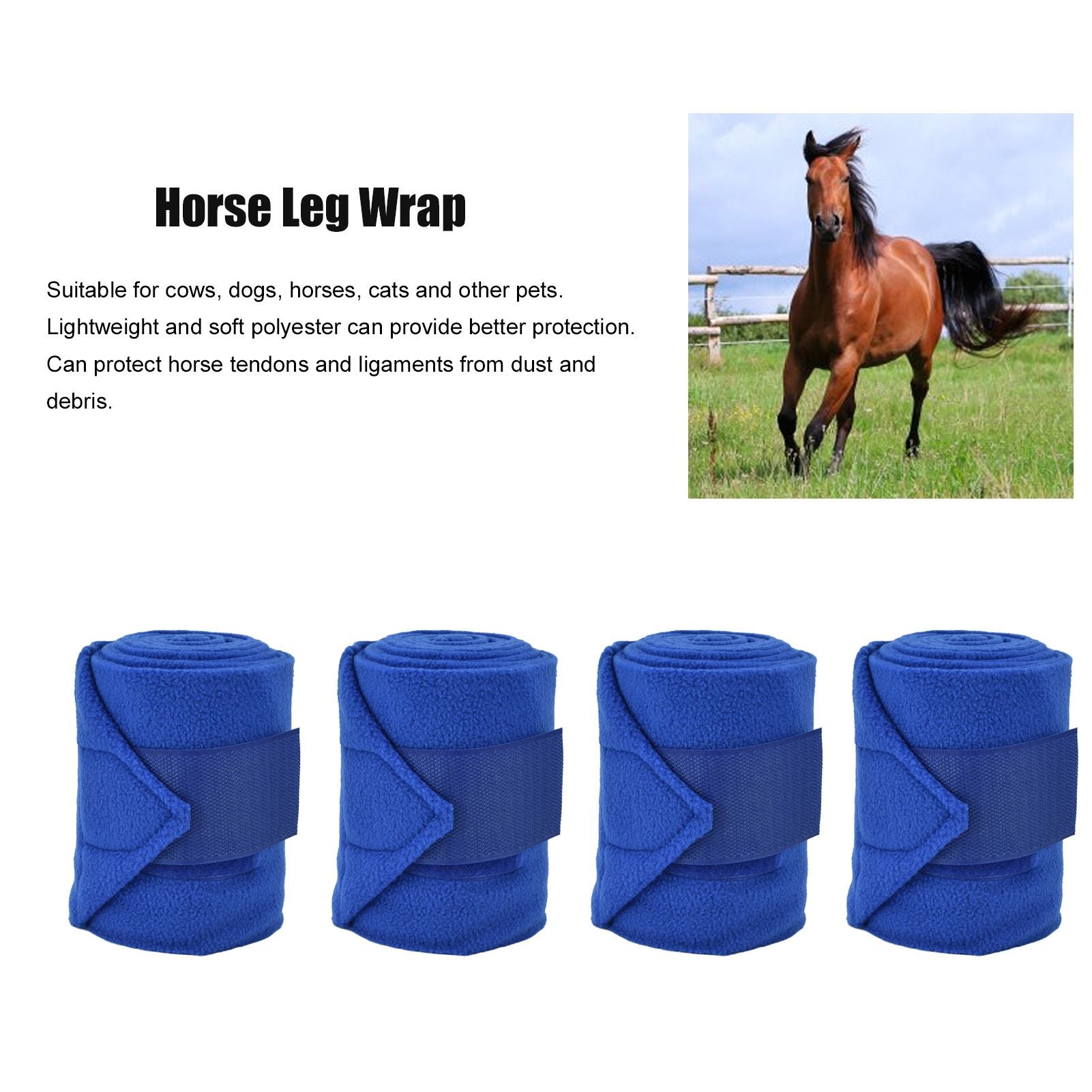 4Pcs Horse Leg Warp Hoop and Loop Fastener Guard Soft Polyester Set Kit for Dog Cow Cat Blue V1294-YM0523-3111220061211