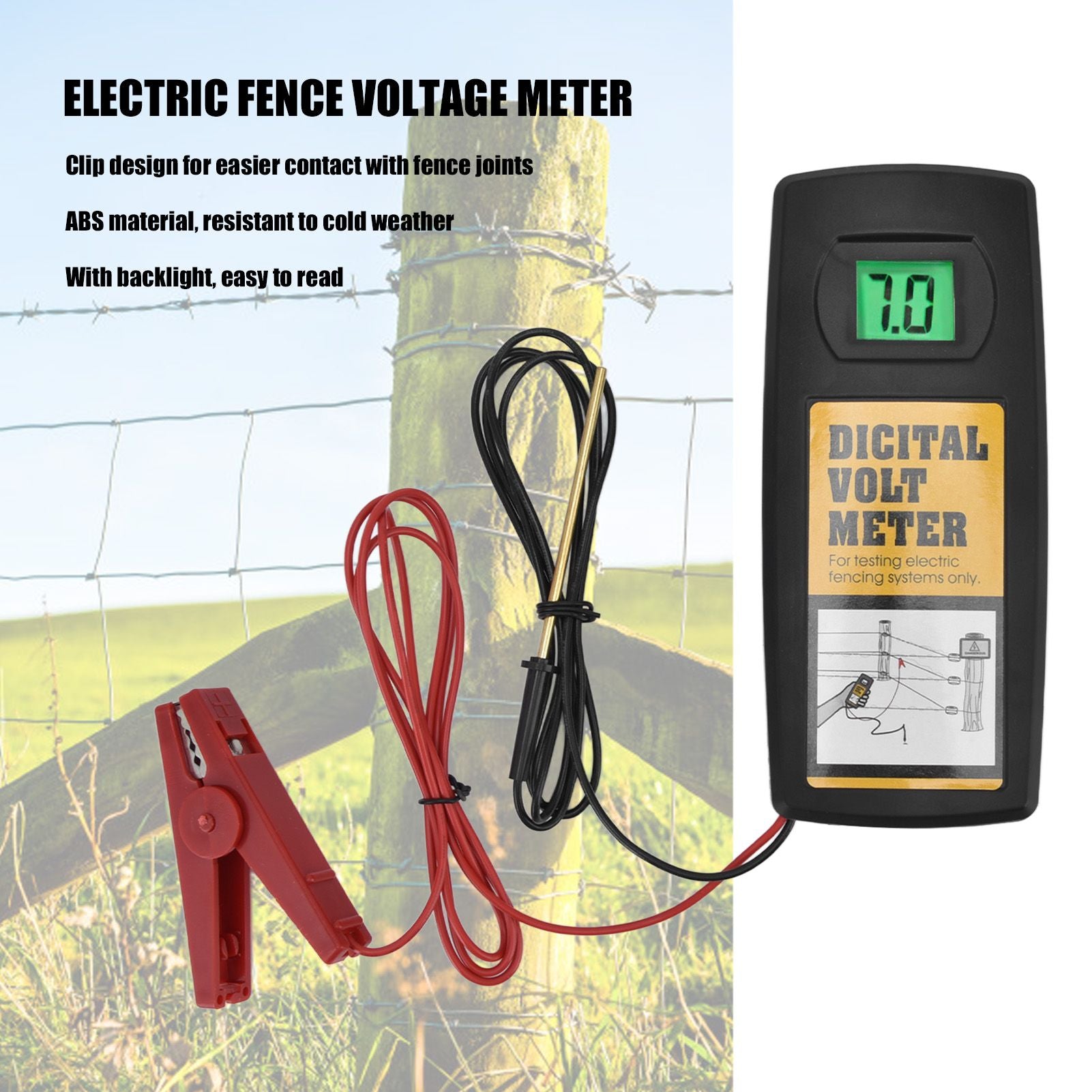 Electric Fence Voltage Meter 9.9KV LCD Digital Display Voltage Tester with Backlight 200-9900V V1294-YM0523-3111220061611