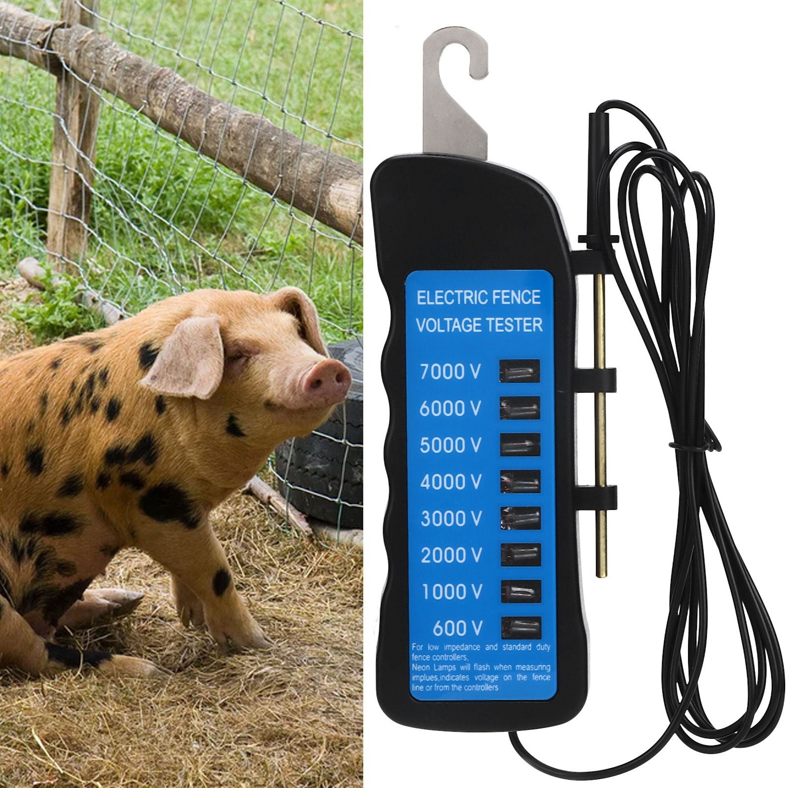 Electric Fence Tester Multi Light Voltage Detection Portable for Farm Supply Fencing ABS 7000V V1294-YM0523-3111220063011