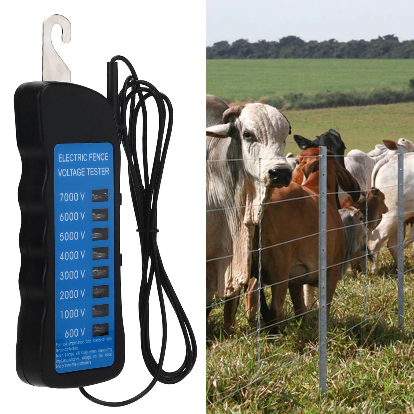 Electric Fence Tester Multi Light Voltage Detection Portable for Farm Supply Fencing ABS 7000V V1294-YM0523-3111220063011