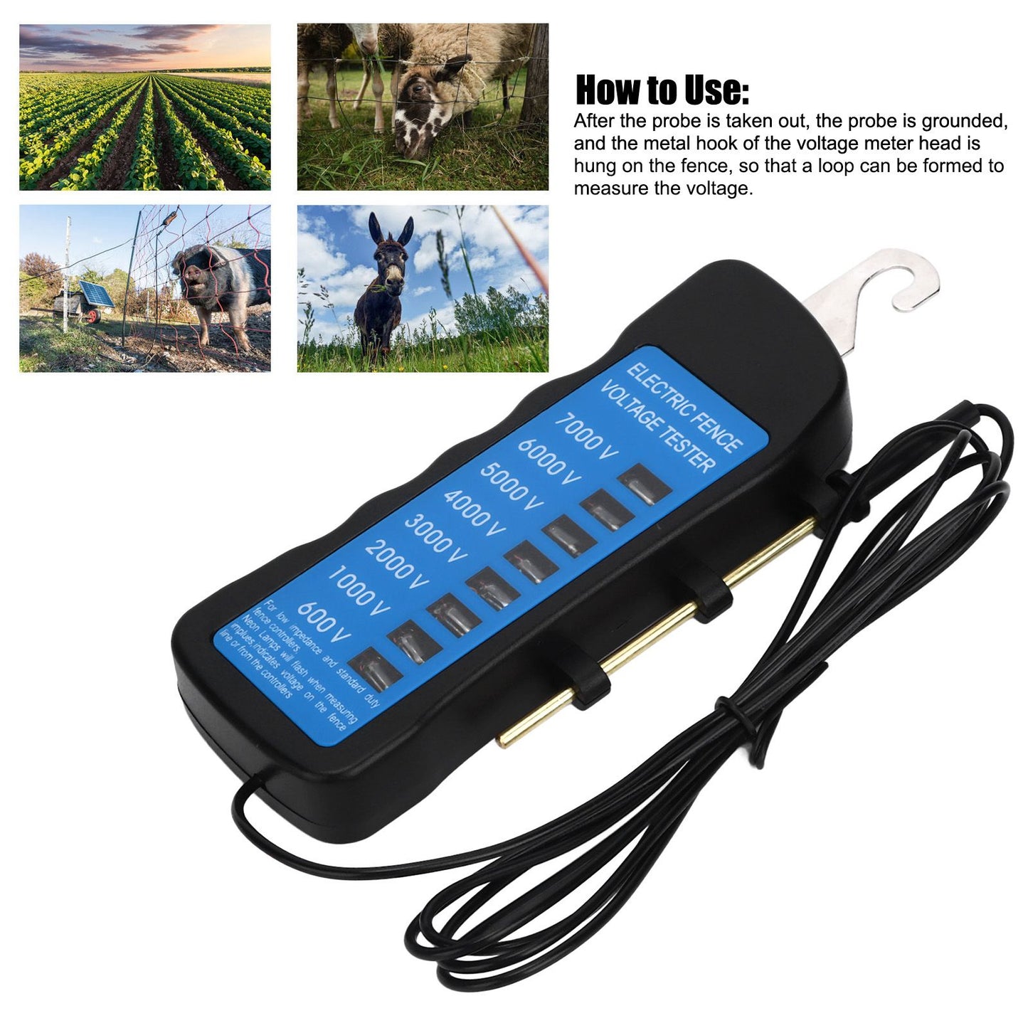 Electric Fence Tester Multi Light Voltage Detection Portable for Farm Supply Fencing ABS 7000V V1294-YM0523-3111220063011