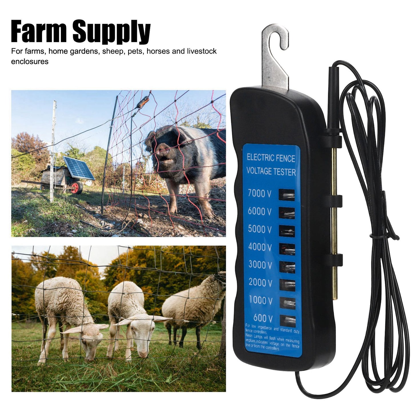 Electric Fence Tester Multi Light Voltage Detection Portable for Farm Supply Fencing ABS 7000V V1294-YM0523-3111220063011