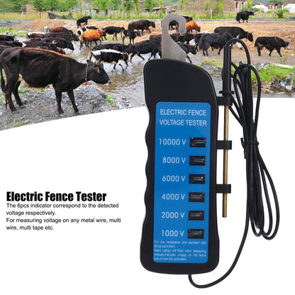 Electric Fence Tester Voltage Meter 10000V Waterproof Portable Tool with 6pcs Light for Farm V1294-YM0523-3111220063111
