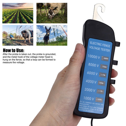 Electric Fence Tester Voltage Meter 10000V Waterproof Portable Tool with 6pcs Light for Farm V1294-YM0523-3111220063111