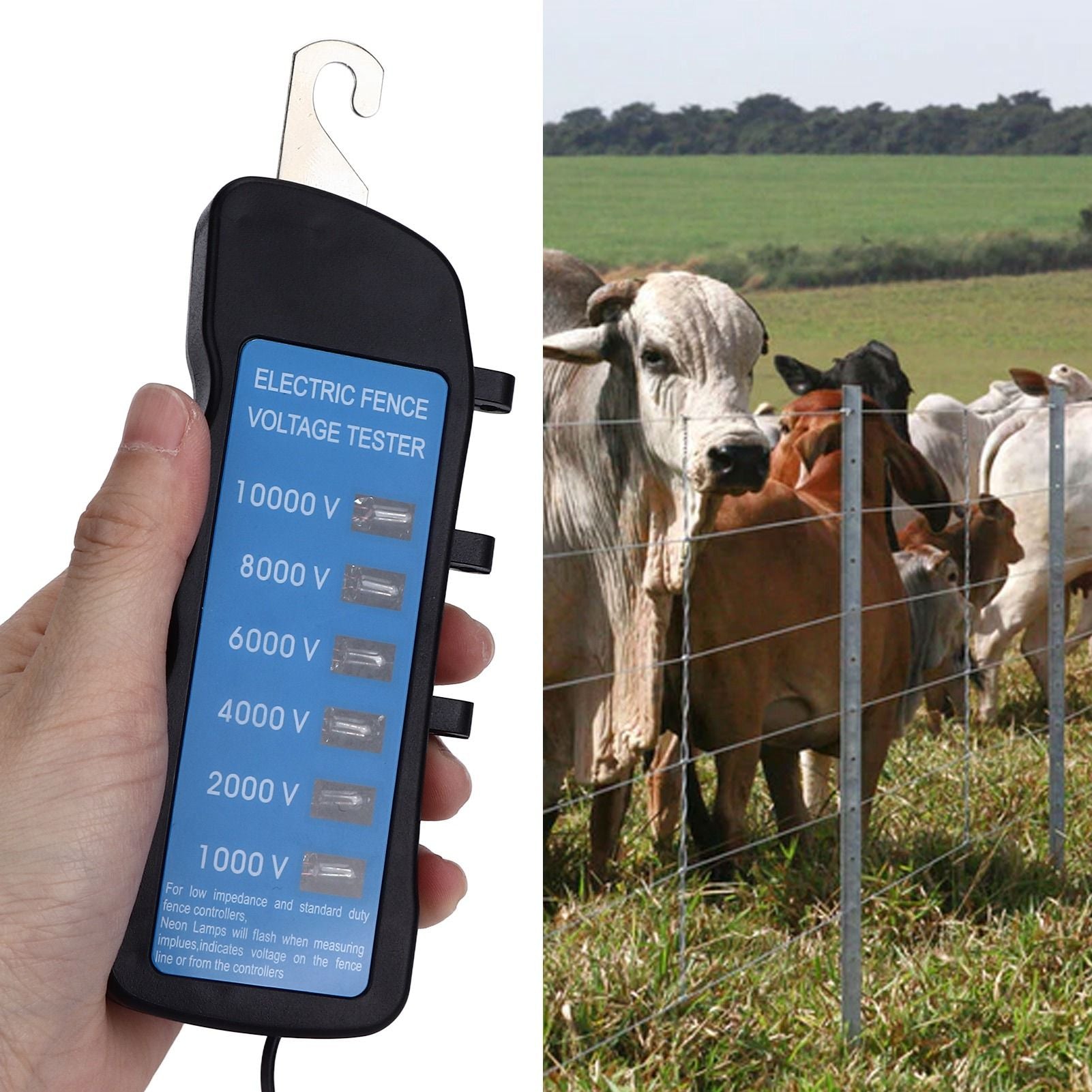 Electric Fence Tester Voltage Meter 10000V Waterproof Portable Tool with 6pcs Light for Farm V1294-YM0523-3111220063111