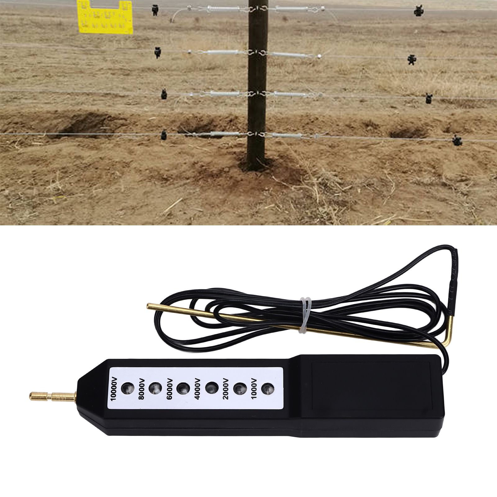 Electric Fence Tester Waterproof Voltage Meter 10KV Portable Tool with 6pcs Light for Farm V1294-YM0523-3111220064011
