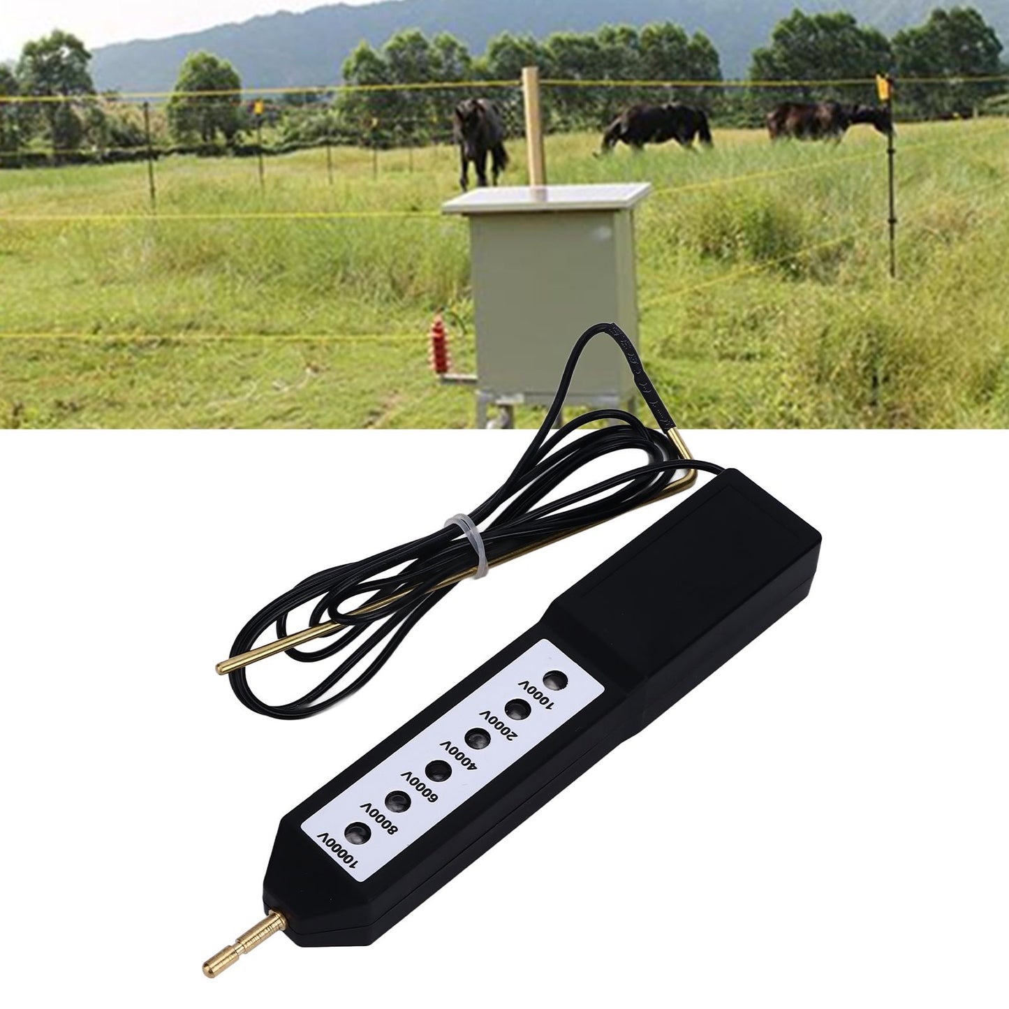 Electric Fence Tester Waterproof Voltage Meter 10KV Portable Tool with 6pcs Light for Farm V1294-YM0523-3111220064011