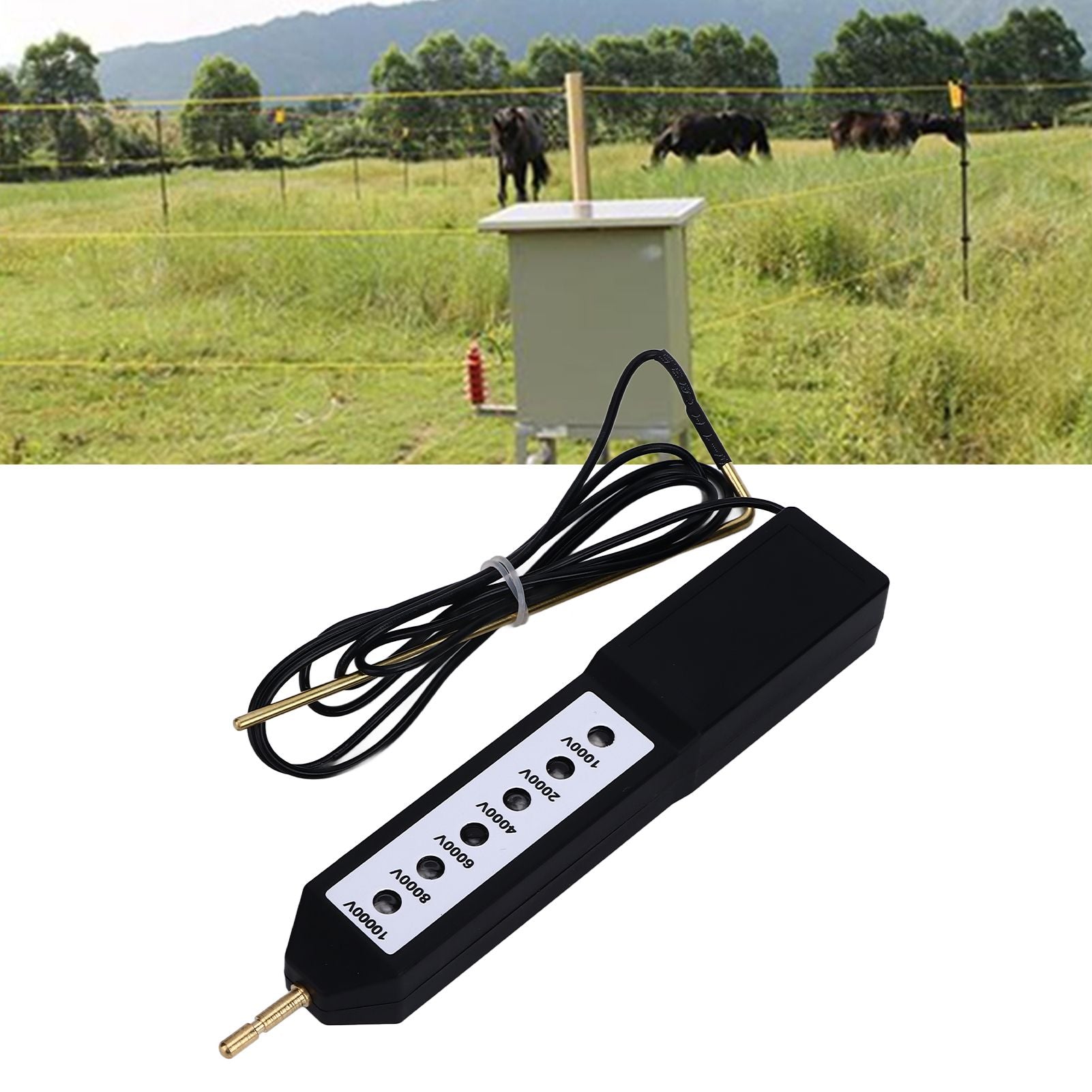Electric Fence Tester Waterproof Voltage Meter 10KV Portable Tool with 6pcs Light for Farm V1294-YM0523-3111220064011