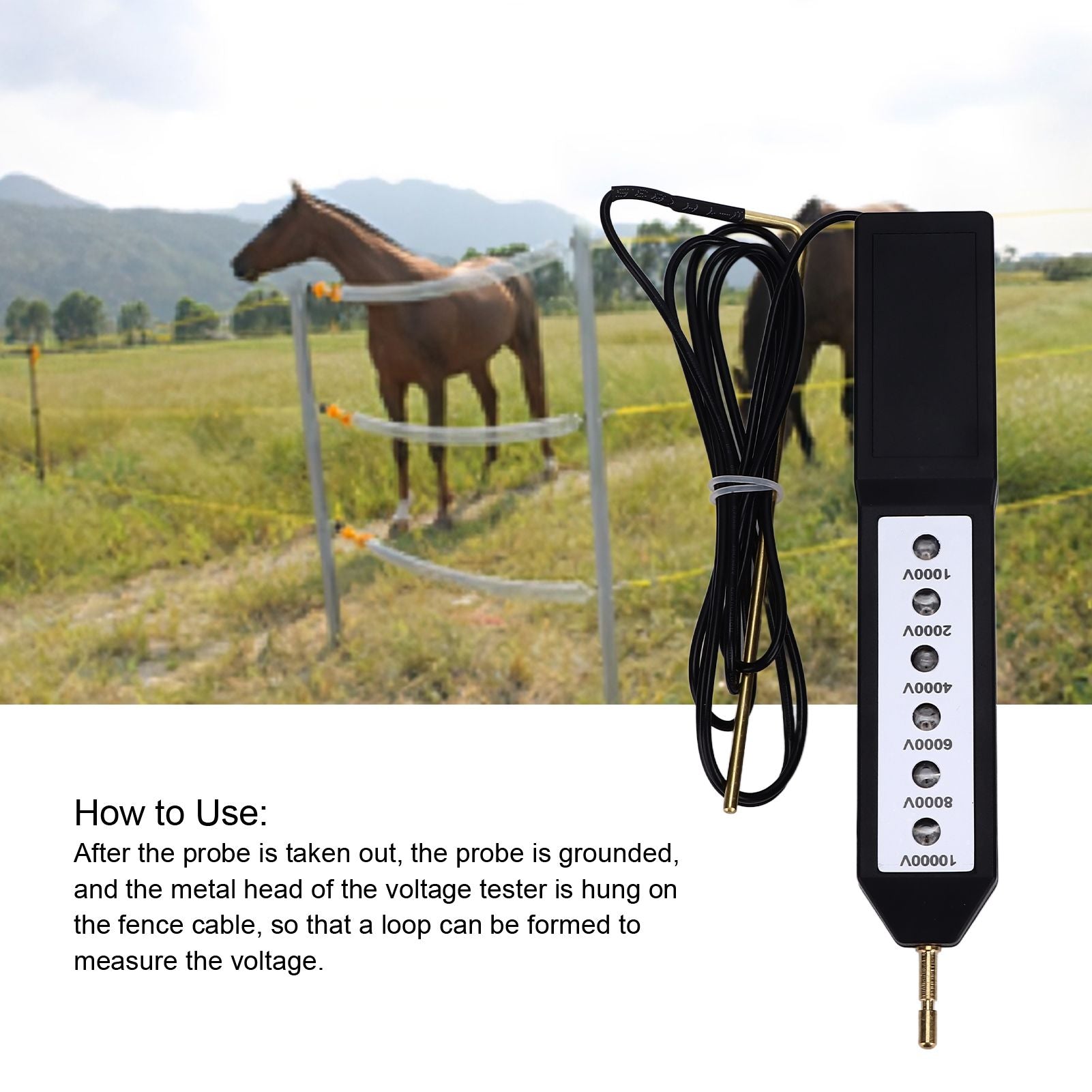 Electric Fence Tester Waterproof Voltage Meter 10KV Portable Tool with 6pcs Light for Farm V1294-YM0523-3111220064011