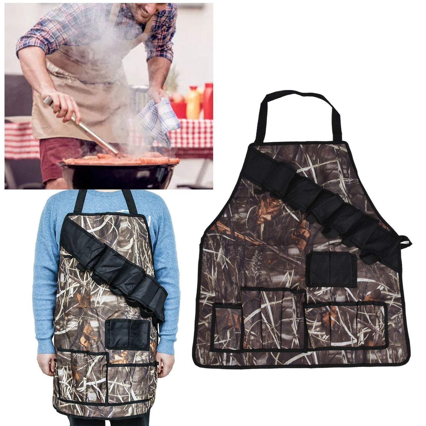 BBQ Apron Oxford Cloth Lightweight Kitchen Chef Grilling Apron for BBQ Grilling Cooking Reed Color V1294-YM0523-3111220066012