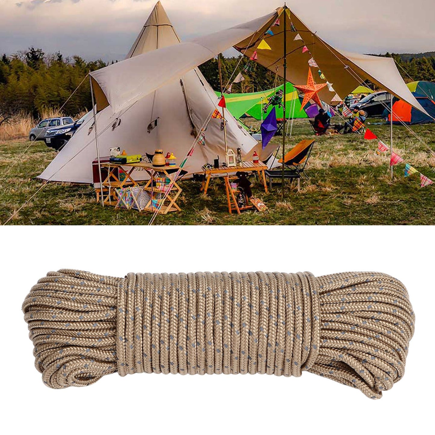 20m Camping Cord 3.5mm Diameter Reflective Tent Rope Camping High Strength Guyline for Ourdoor V1294-YM0523-3111220069411