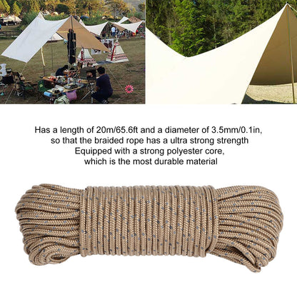 20m Camping Cord 3.5mm Diameter Reflective Tent Rope Camping High Strength Guyline for Ourdoor V1294-YM0523-3111220069411