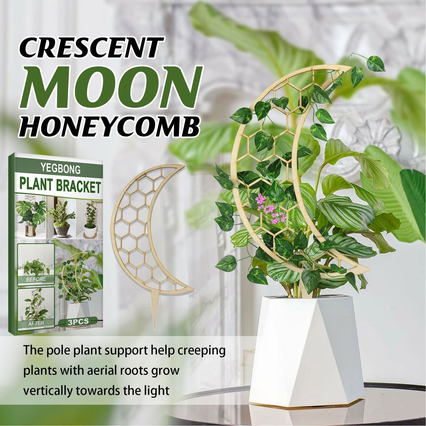 3 Pcs Vines Climbing Support Unique Design Composite Wood 30cm Flower Climbing Rack for Plant Modeling Moon V1294-YM0523-3111220072111