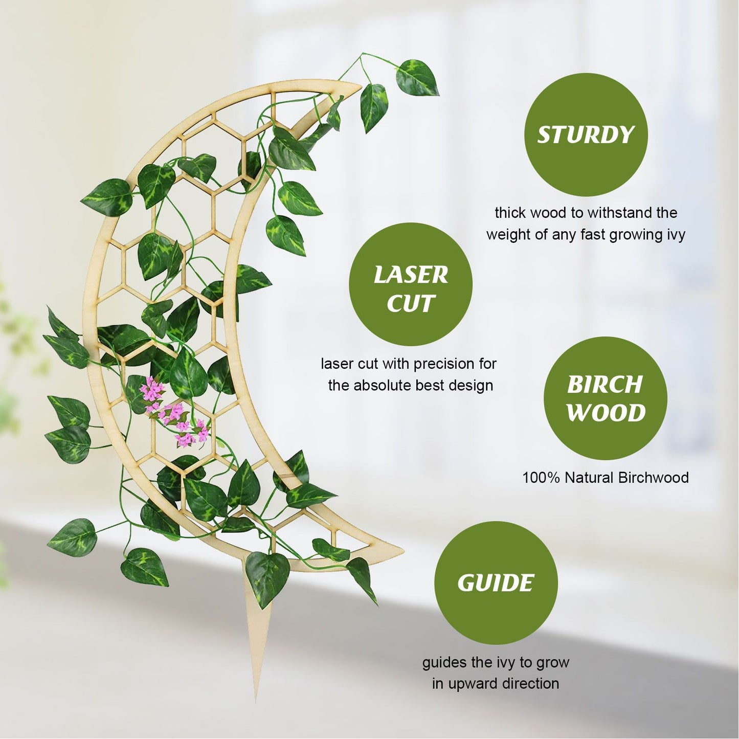 3 Pcs Vines Climbing Support Unique Design Composite Wood 30cm Flower Climbing Rack for Plant Modeling Moon V1294-YM0523-3111220072111