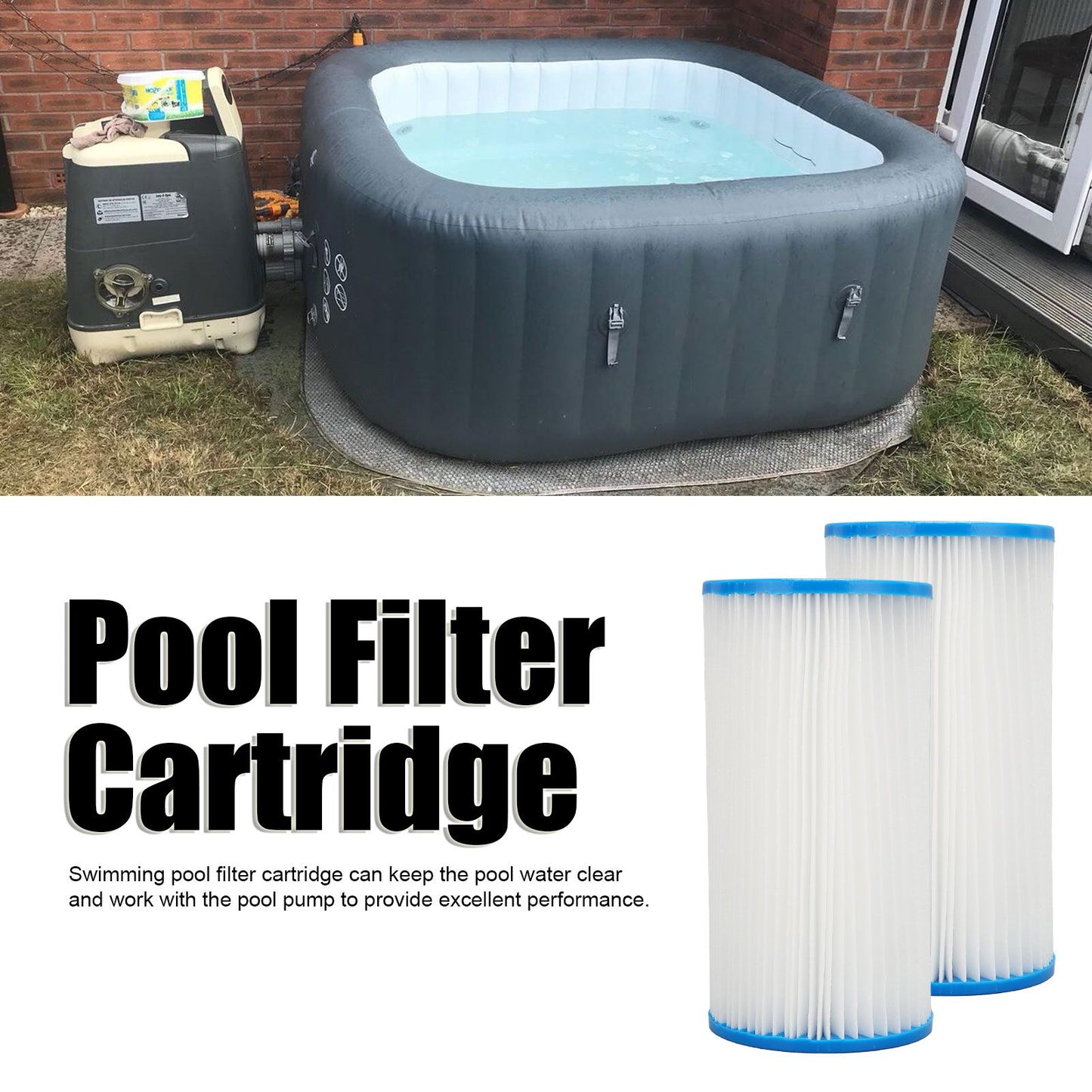 2Pcs Pool Filter Cartridge Filter Element Replacement for Hot Tubs Spas Children's Swimming Pools V1294-YM0523-3111220072211