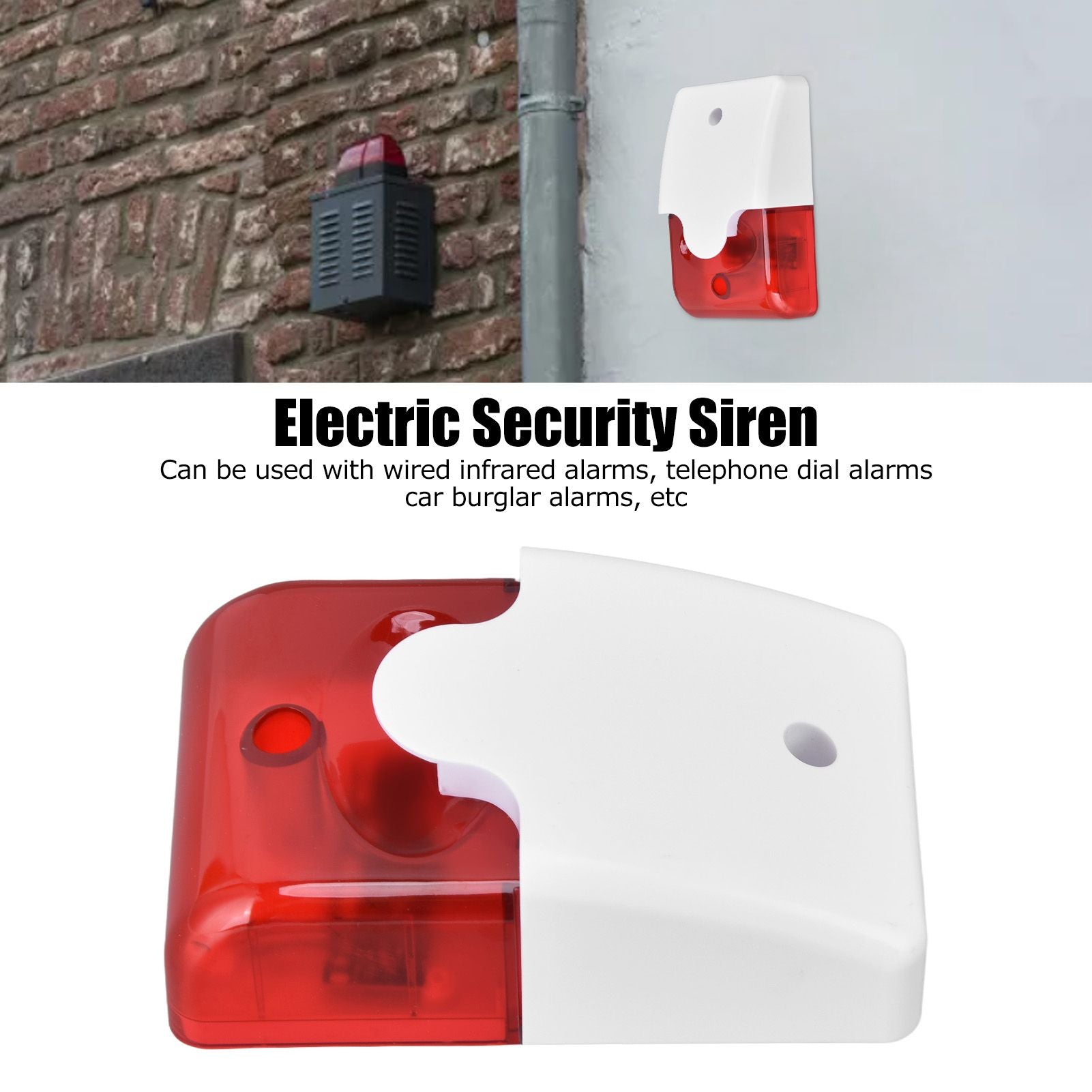 Mini Strobe Siren Wired Alarm Strobe Flashing Light Horn Flash Sound Siren for Home Security Alarm System V1294-YM0523-3111220072611
