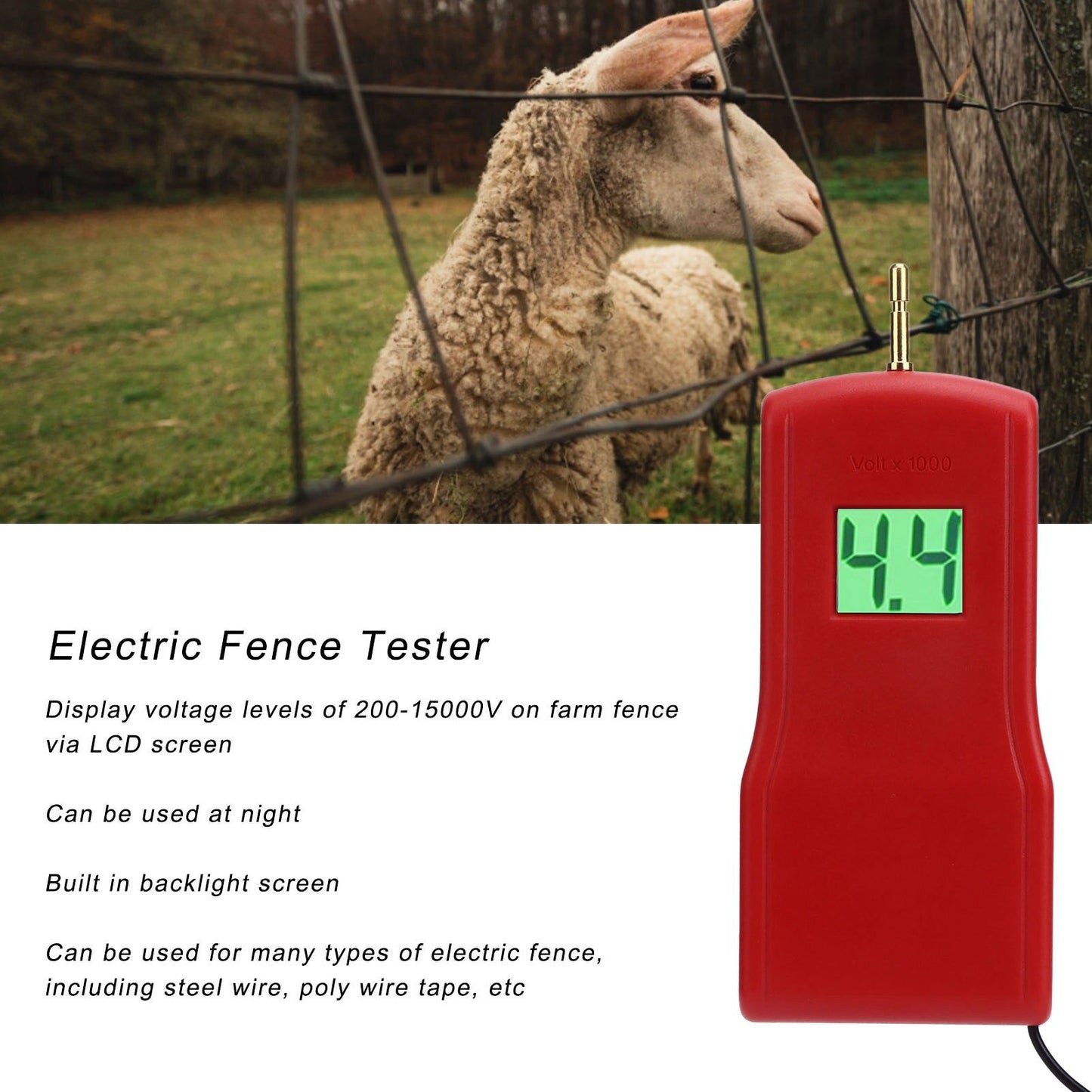 15KV Electric Fence Tester Voltage Detection for Farm Supply Fencing with LCD Screen V1294-YM0523-3111220073211