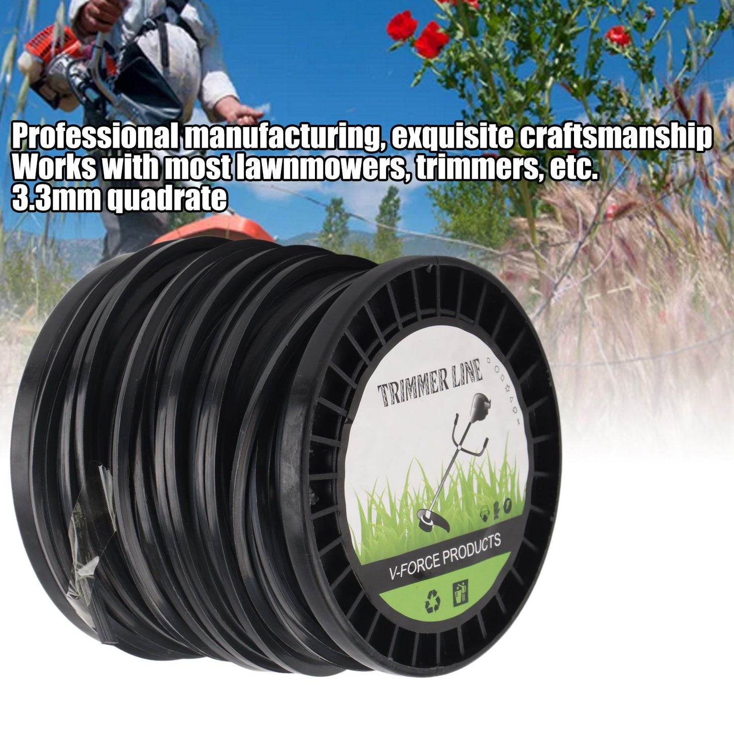 3.3mm String Trimmer Line High Cutting Efficiency Low Noise Quadrate Black Trimmer Line for Most Lawn Mowers V1294-YM0523-3111220074212