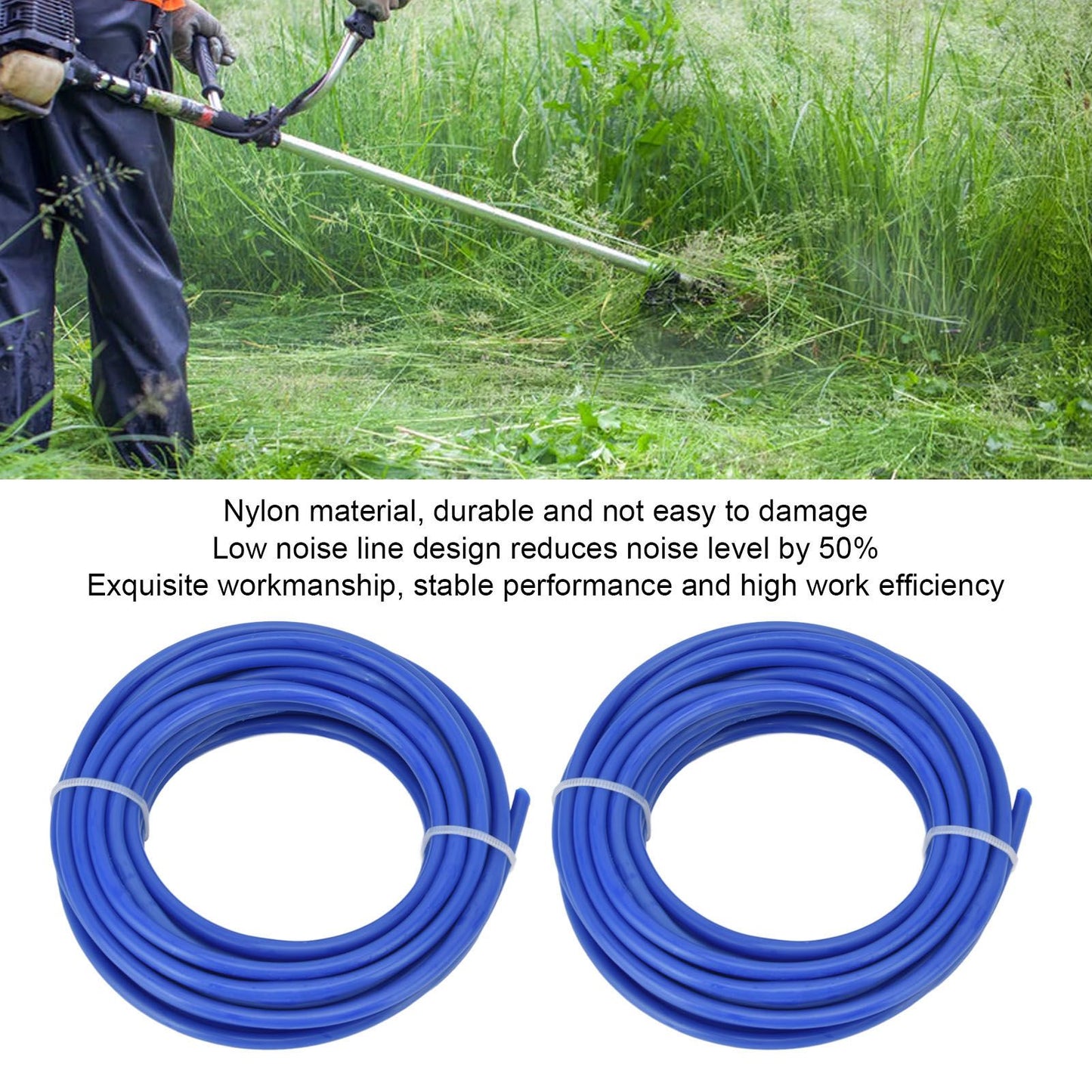2PCS 4mm String Trimmer Line Nylon Round Trimmer Line Blue Lawn Mower Accessories for Husqvarna 5m / 16.4ft V1294-YM0523-3111220075811
