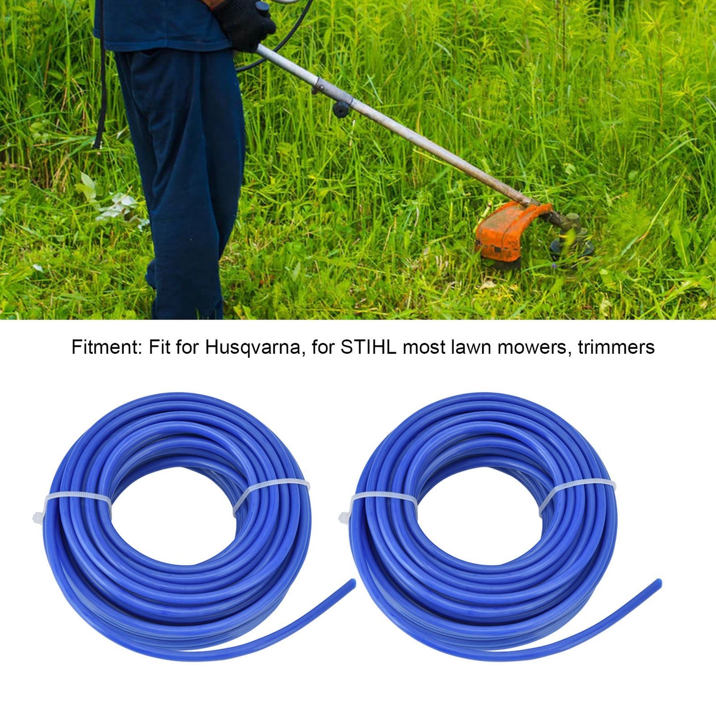 2PCS 4mm String Trimmer Line Nylon Round Trimmer Line Blue Lawn Mower Accessories for Husqvarna 10m / 32.8ft V1294-YM0523-3111220075812