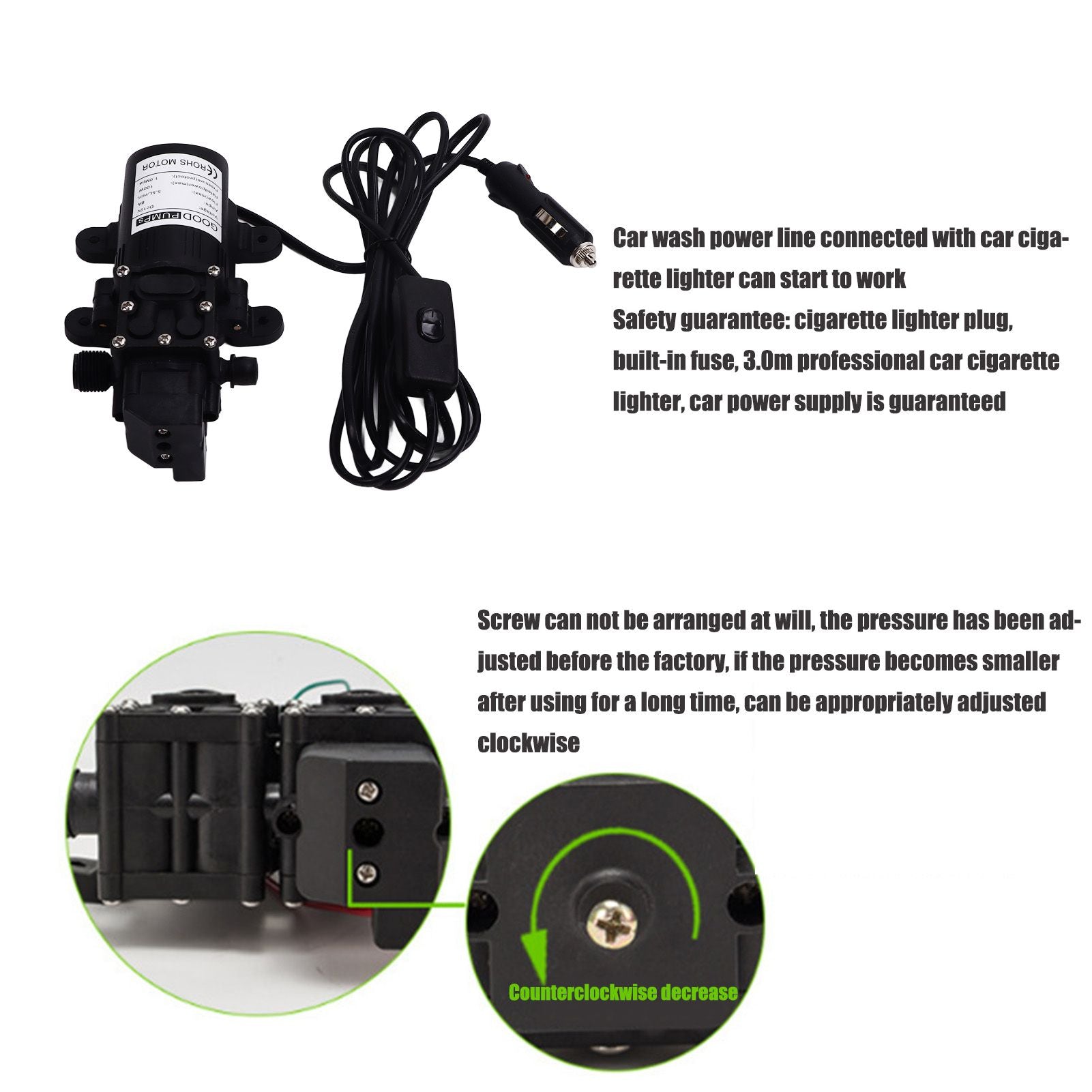 12V Pressure Washer 100W Portable Car Washer Pump Cleaning Kit for Home Garden G1/2 External Thread V1294-YM0523-3111220076411
