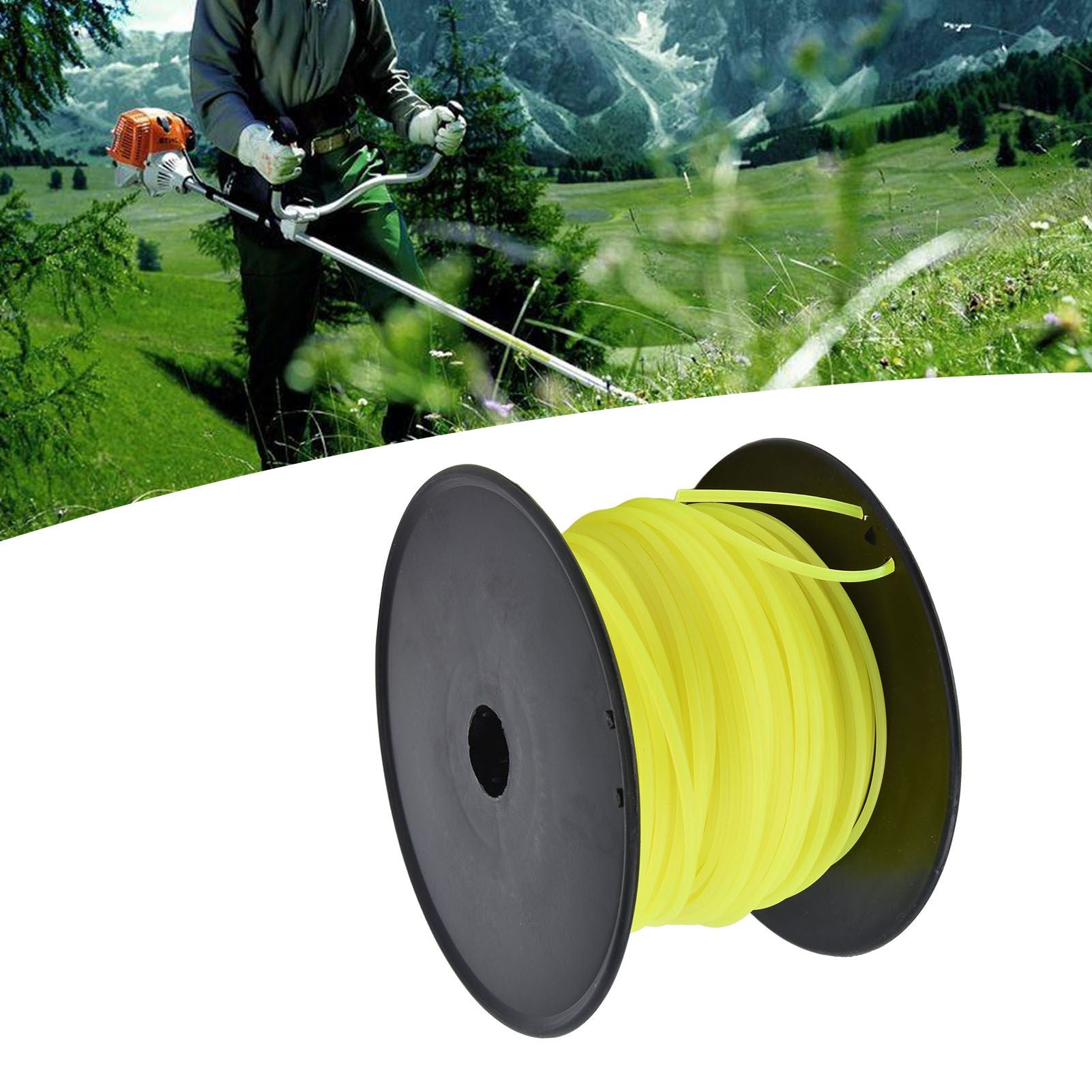 3mm String Trimmer Line Quadrate Grass Trimmer Line Lawn Mower Line for Husqvarna Yellow 70m / 229.7ft V1294-YM0523-3111220079213