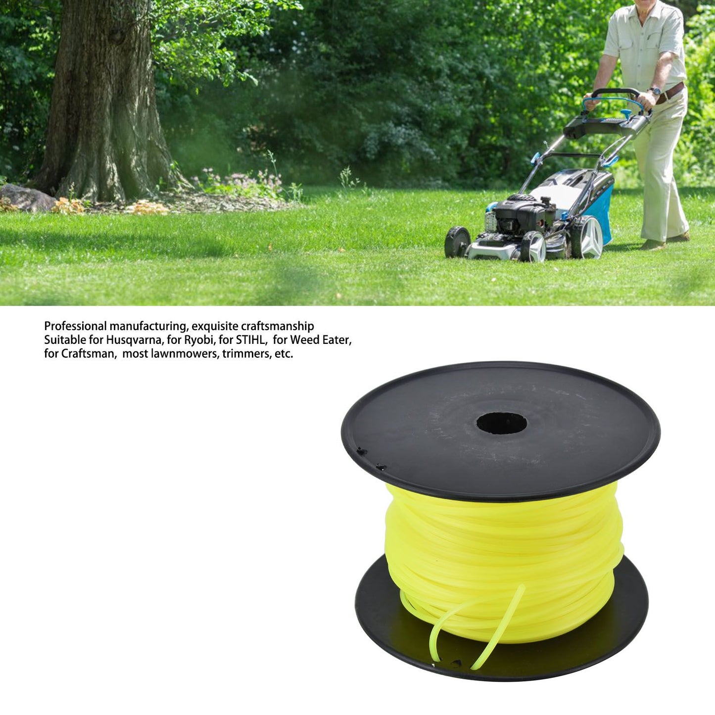 3mm String Trimmer Line Quadrate Grass Trimmer Line Lawn Mower Line for Husqvarna Yellow 70m / 229.7ft V1294-YM0523-3111220079213