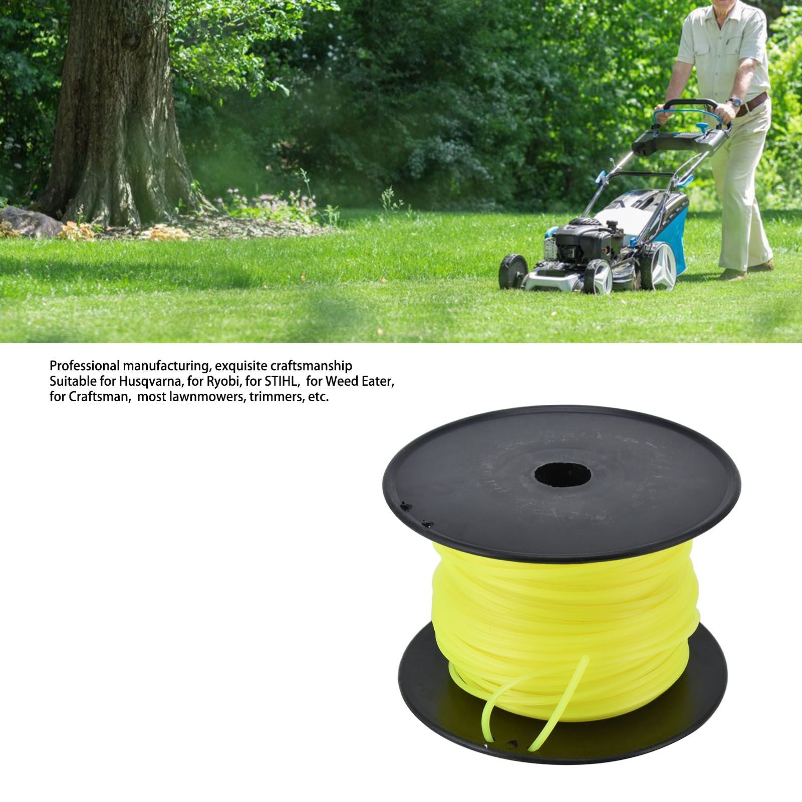 3mm String Trimmer Line Quadrate Grass Trimmer Line Lawn Mower Line for Husqvarna Yellow 70m / 229.7ft V1294-YM0523-3111220079213
