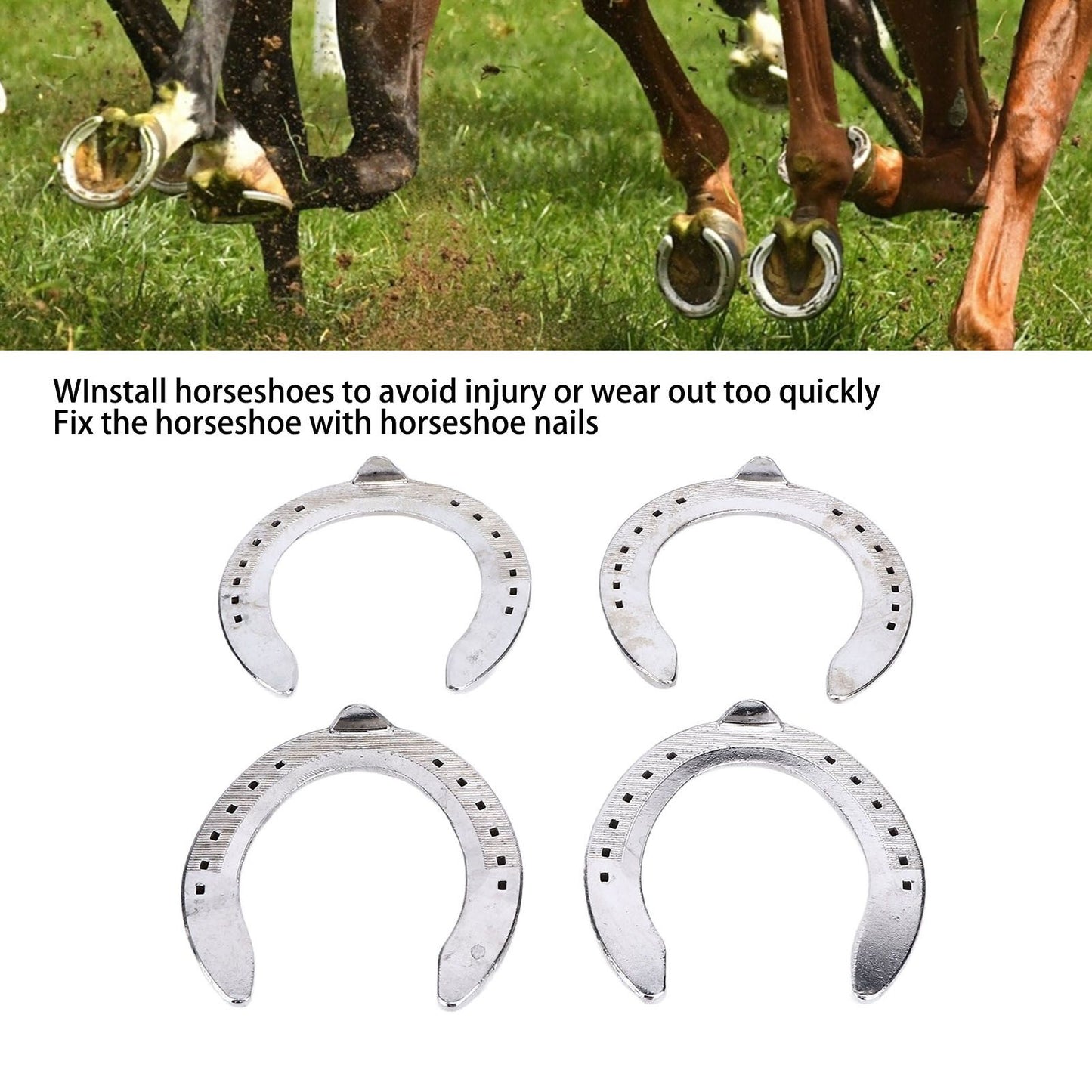 4pcs Horseshoes Aluminum Alloy Light Weight Reliable Practical Horse Riding Accessory for Racecourse Farm No. V1294-YM0523-3111220079611