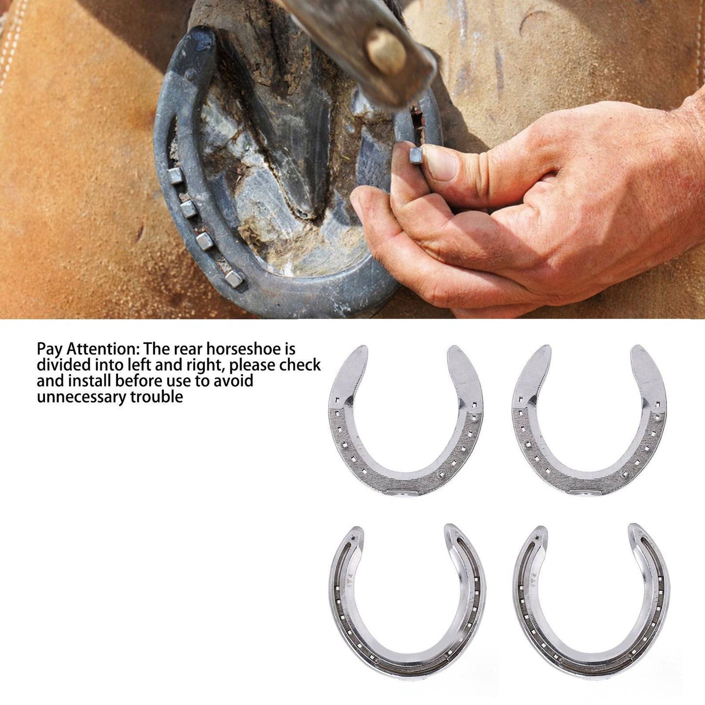 4pcs Horseshoes Aluminum Alloy Light Weight Reliable Practical Horse Riding Accessory for Racecourse Farm No. V1294-YM0523-3111220079612