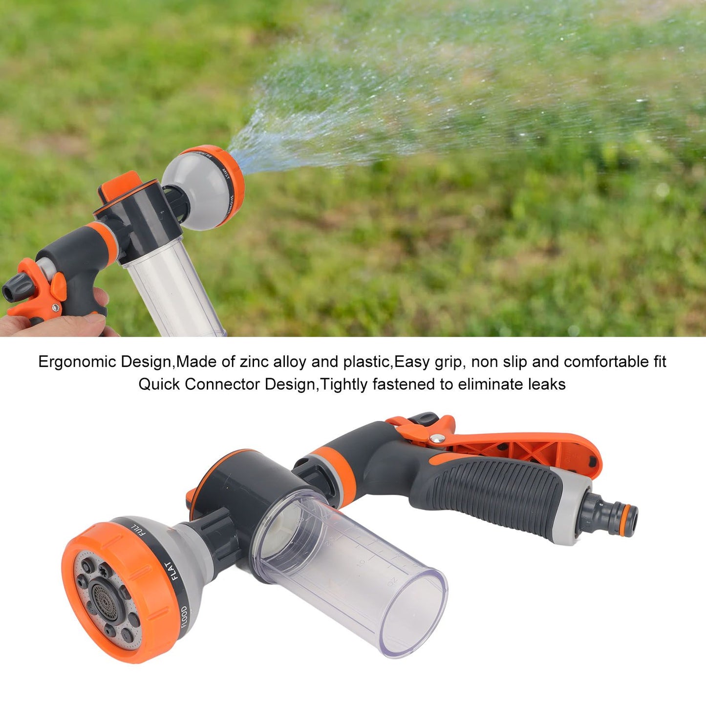 Garden Hose Nozzle 8 Spray Pattern Hose Hand Sprayer for Flowers Watering Car Wash Pet Shower V1294-YM0523-3111220081011