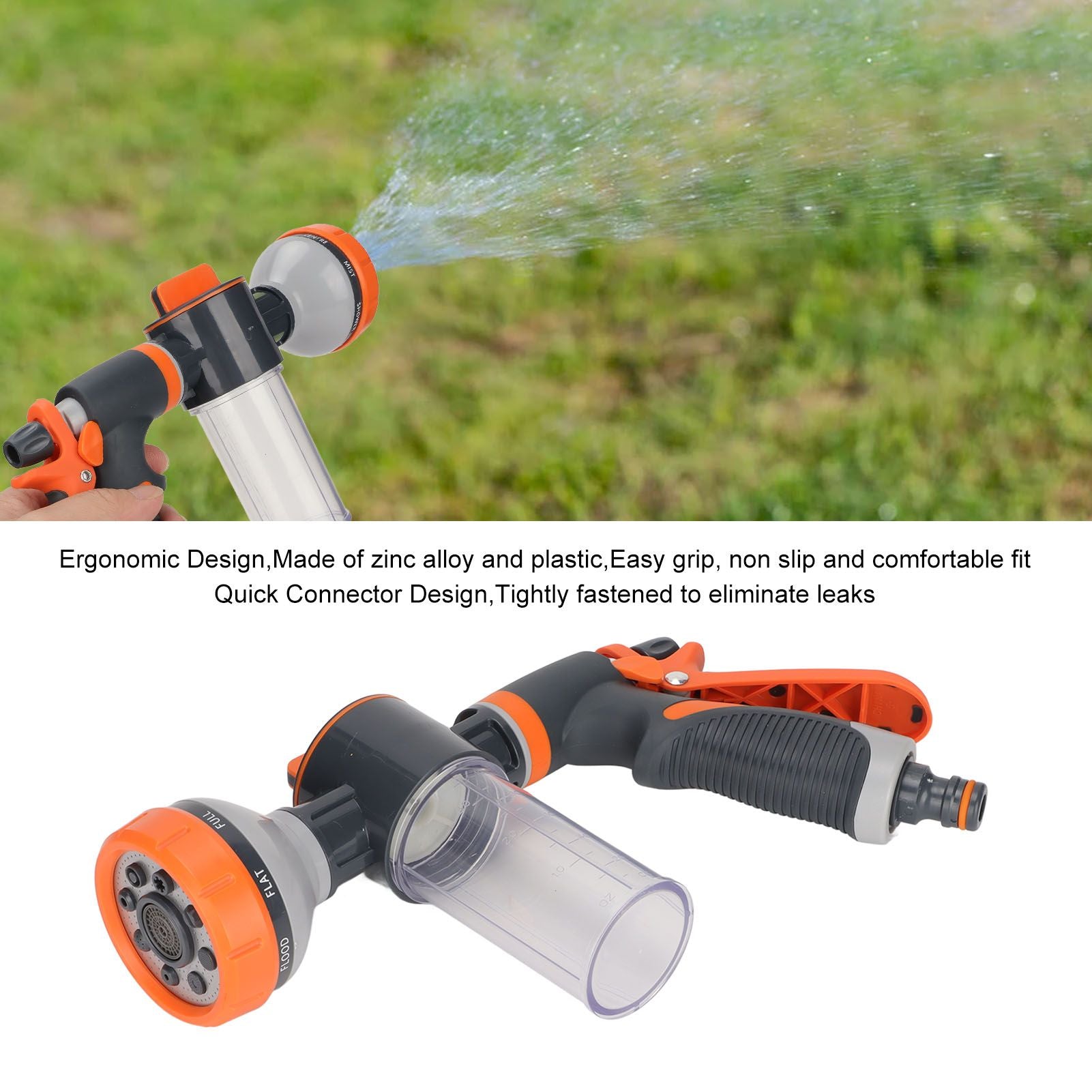 Garden Hose Nozzle 8 Spray Pattern Hose Hand Sprayer for Flowers Watering Car Wash Pet Shower V1294-YM0523-3111220081011