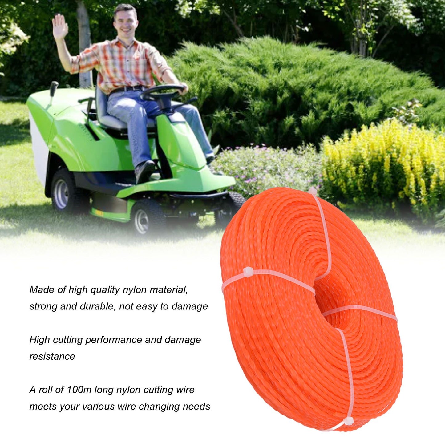 Nylon Trimmer Cord 2.7mm 100m Twist Shape Trimmer Line for Heavy Duty Lawn Mower Cutters V1294-YM0523-3111220082311