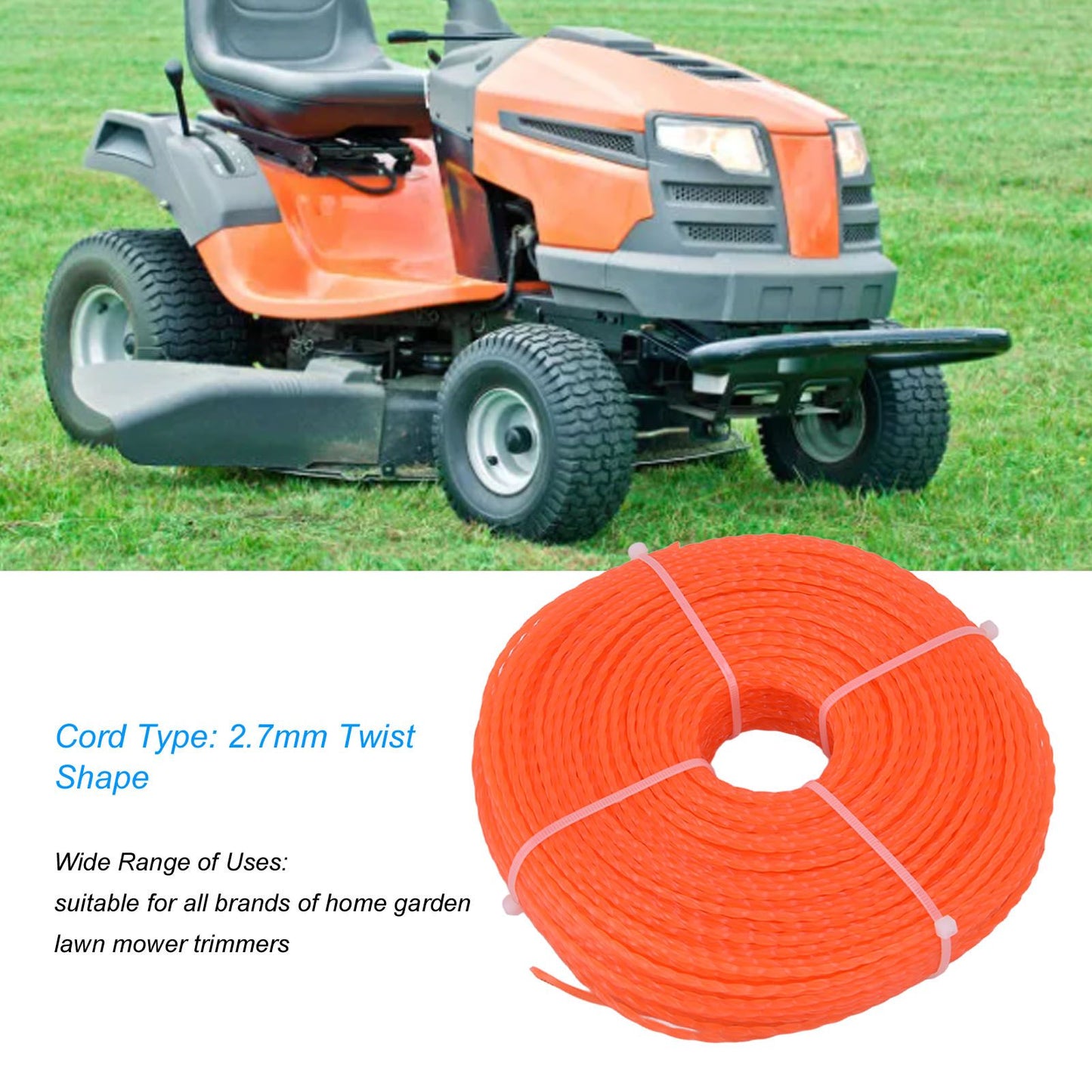 Nylon Trimmer Cord 2.7mm 100m Twist Shape Trimmer Line for Heavy Duty Lawn Mower Cutters V1294-YM0523-3111220082311