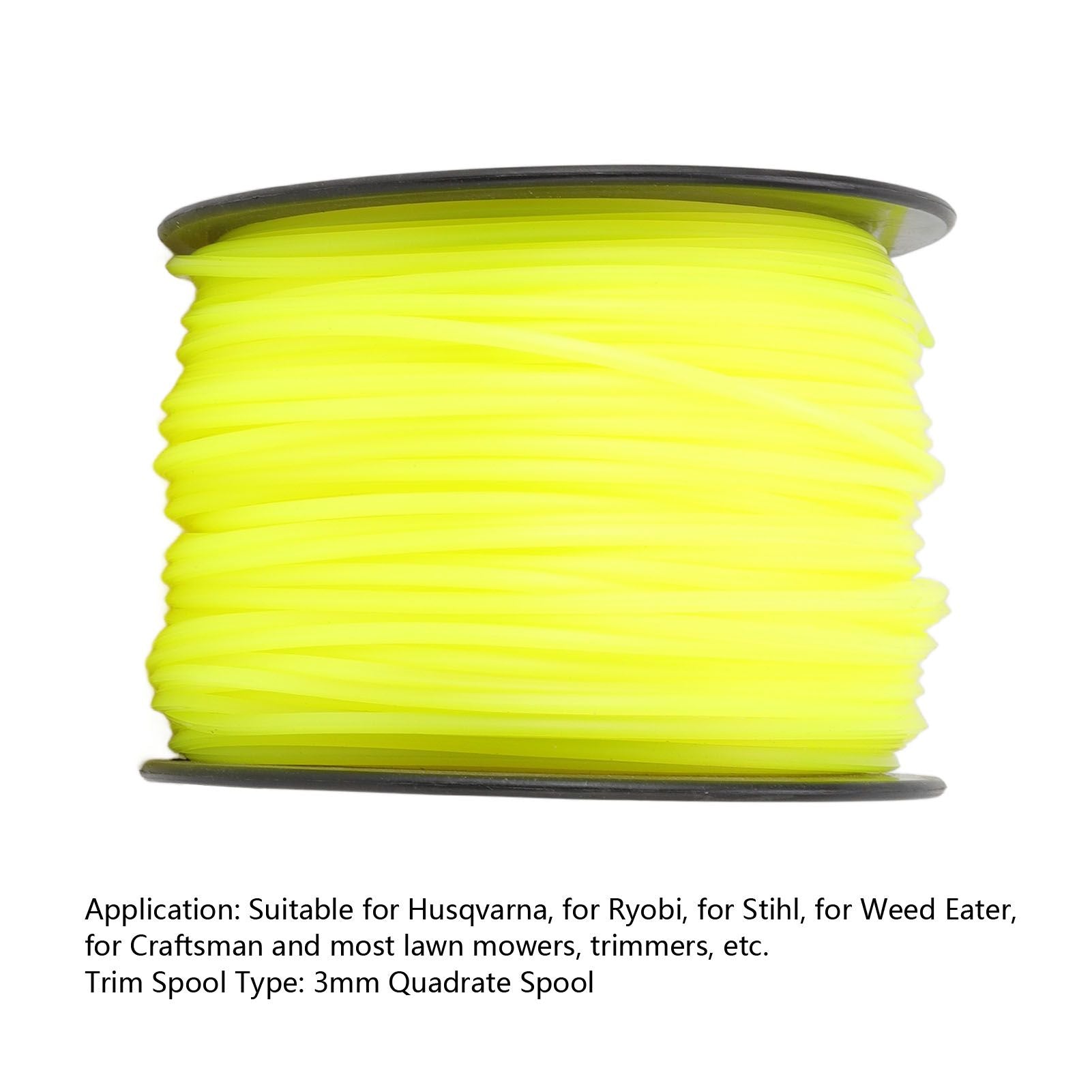 3mm String Trimmer Line Quadrate Trimmer Line Lawn Mower String Cord for Husqvarna Yellow 168m/551.2ft V1294-YM0523-3111220086212