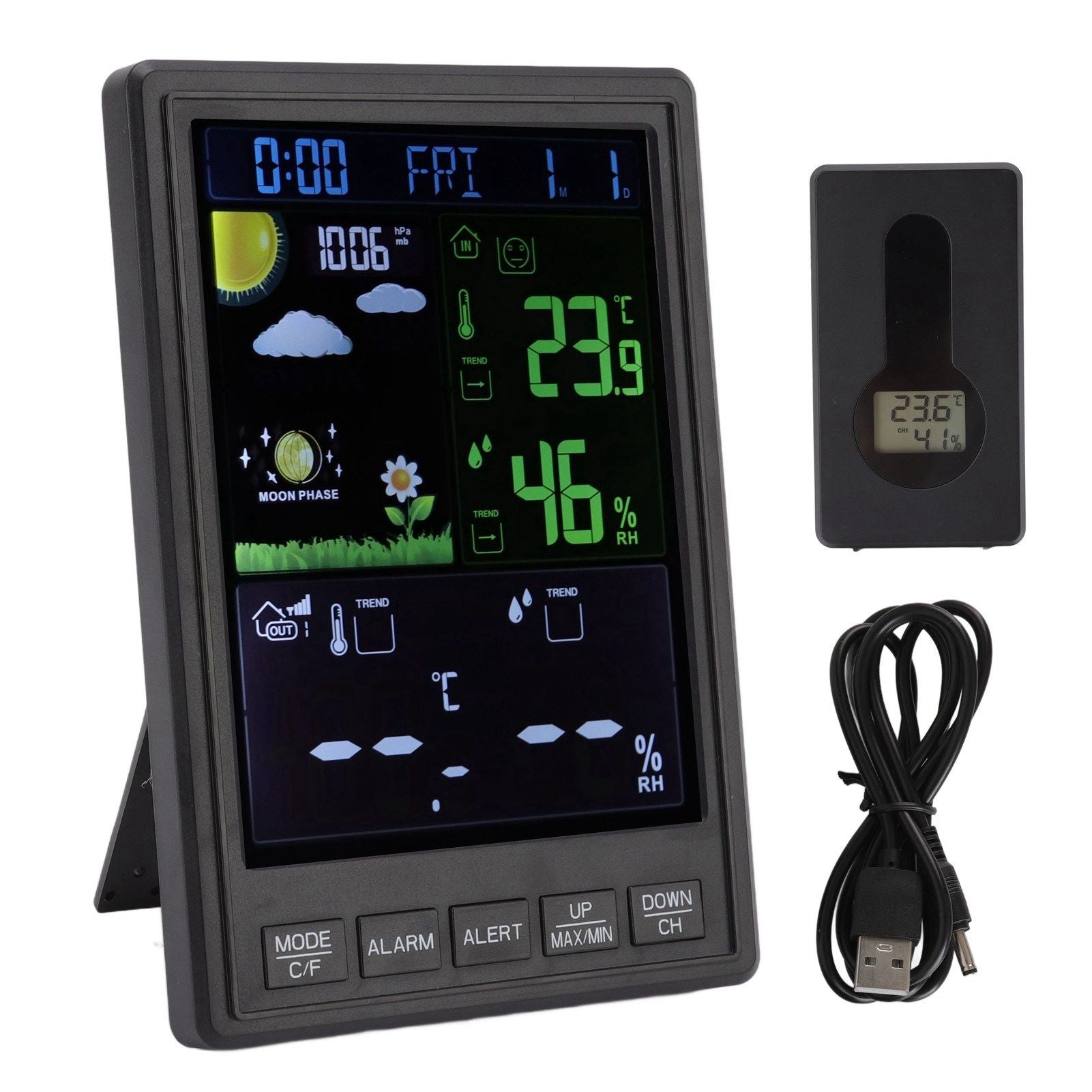Weather Stations Wireless Indoor Outdoor Color Display Black 3 Channels Regulable Backlight Clock Thermometer V1294-YM0523-3111220087211