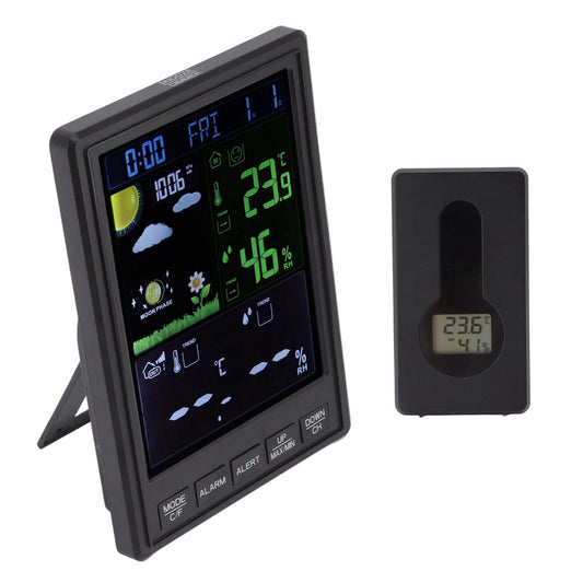 Weather Stations Wireless Indoor Outdoor Color Display Black 3 Channels Regulable Backlight Clock Thermometer V1294-YM0523-3111220087211