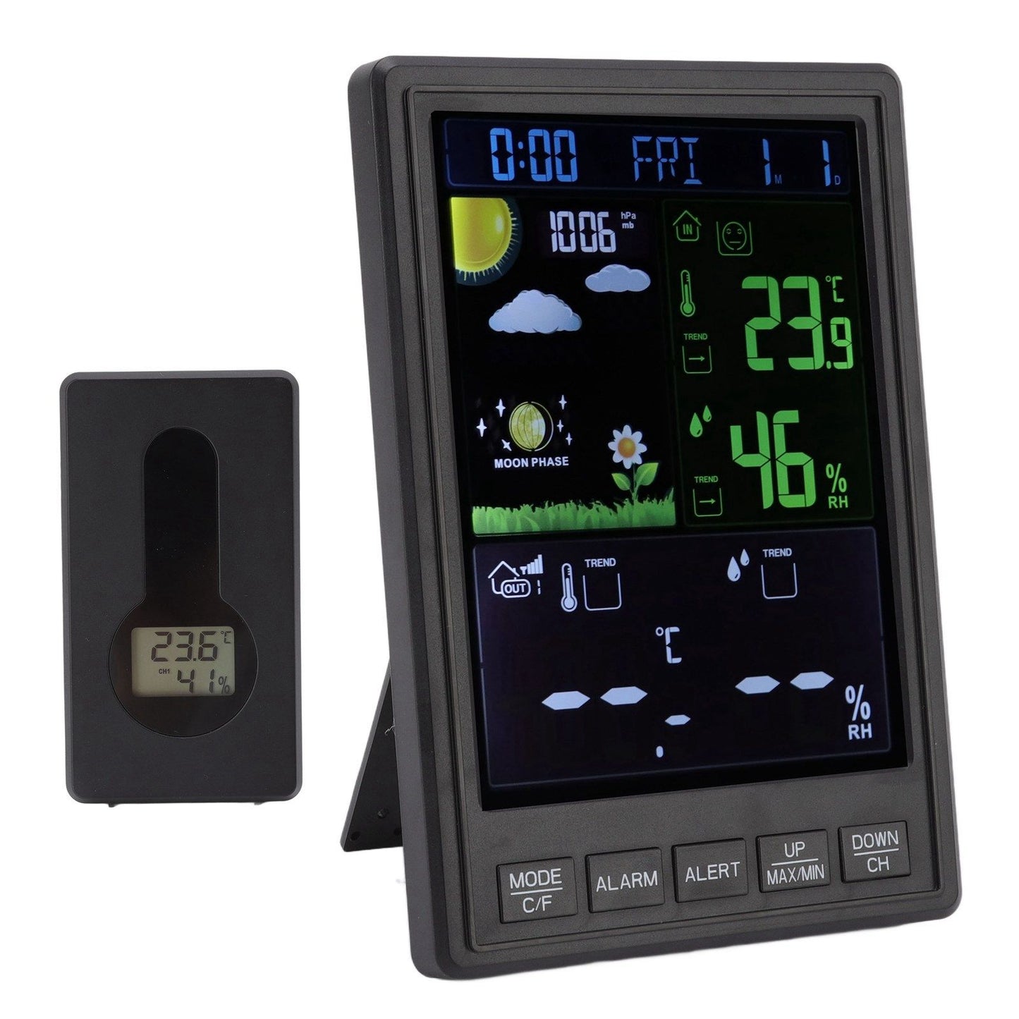 Weather Stations Wireless Indoor Outdoor Color Display Black 3 Channels Regulable Backlight Clock Thermometer V1294-YM0523-3111220087211