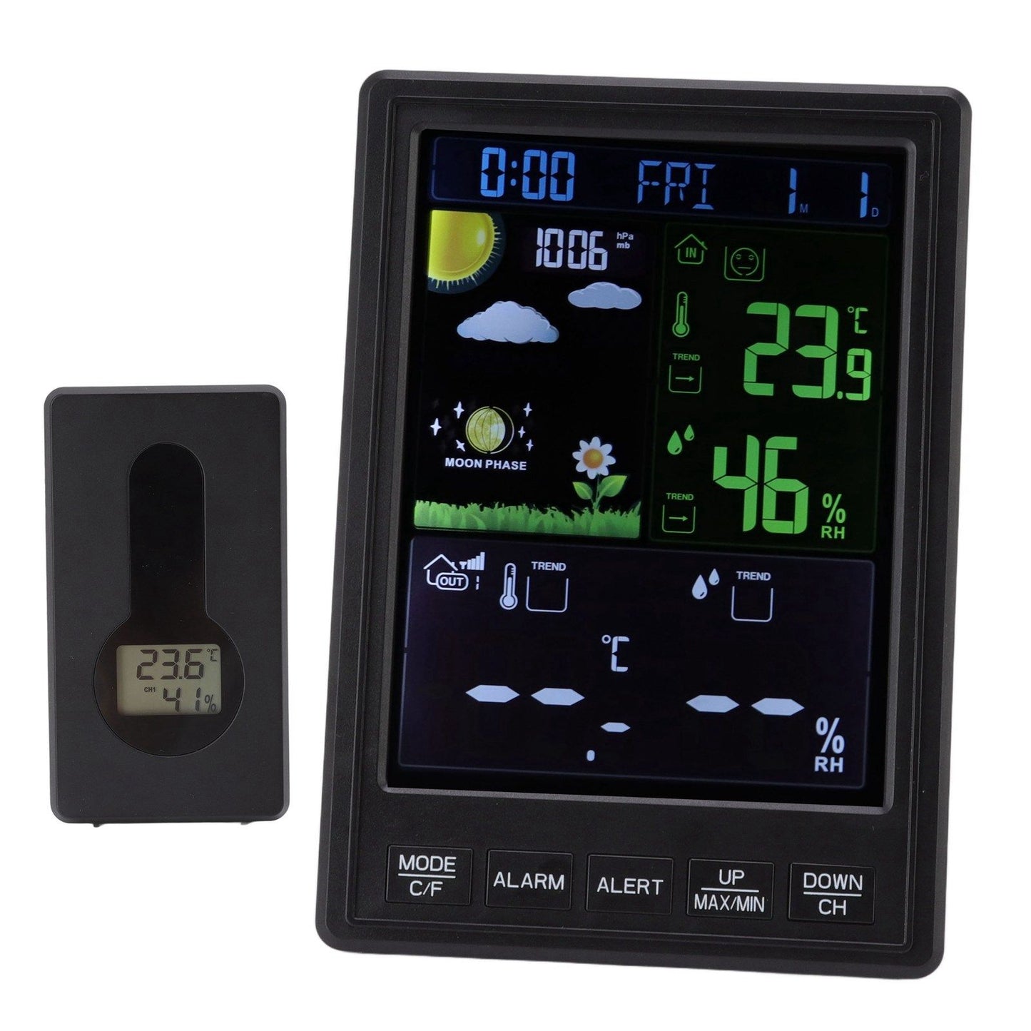 Weather Stations Wireless Indoor Outdoor Color Display Black 3 Channels Regulable Backlight Clock Thermometer V1294-YM0523-3111220087211