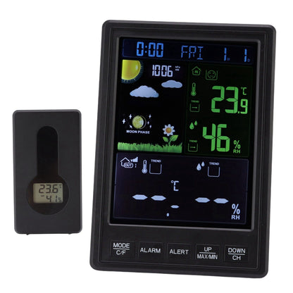 Weather Stations Wireless Indoor Outdoor Color Display Black 3 Channels Regulable Backlight Clock Thermometer V1294-YM0523-3111220087211