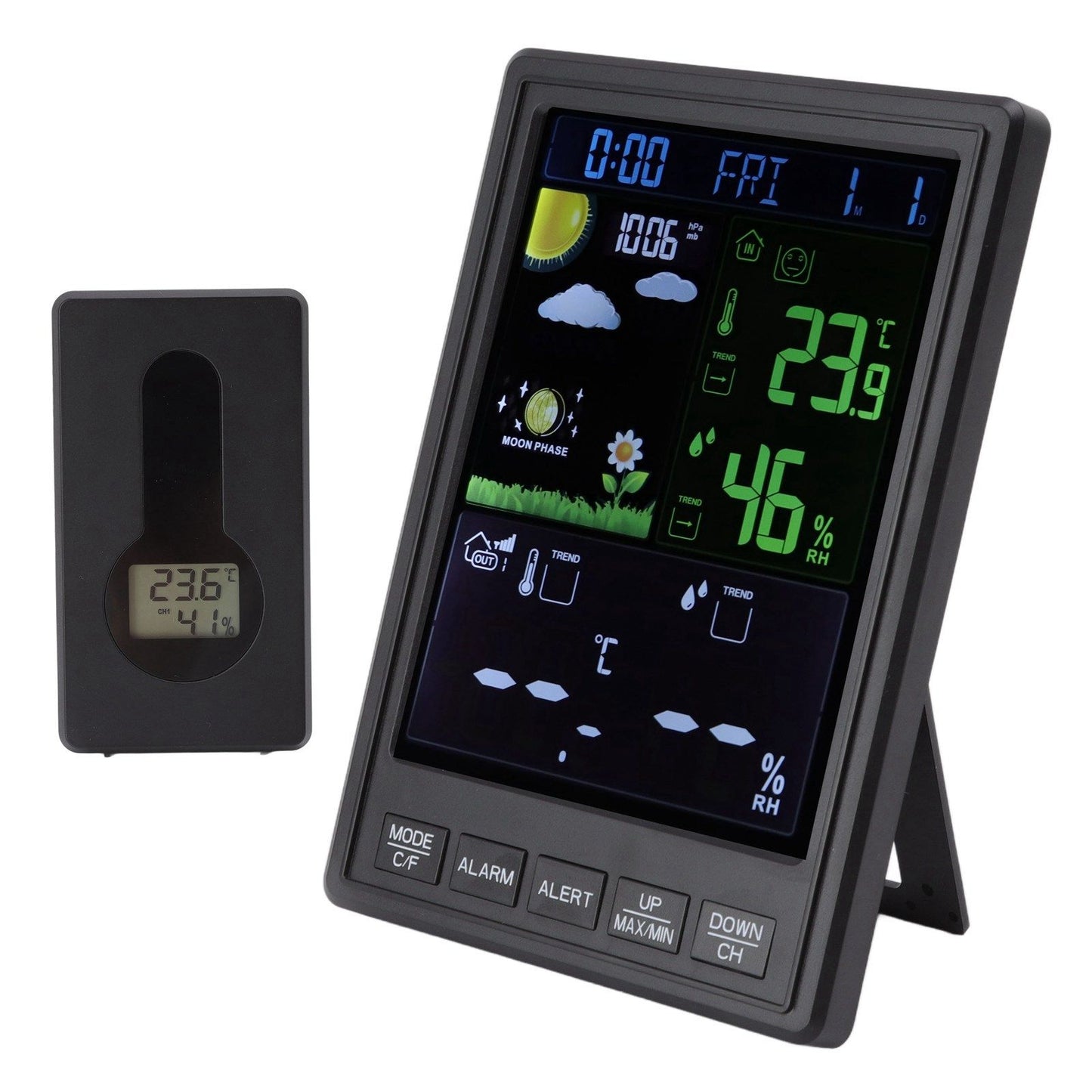 Weather Stations Wireless Indoor Outdoor Color Display Black 3 Channels Regulable Backlight Clock Thermometer V1294-YM0523-3111220087211